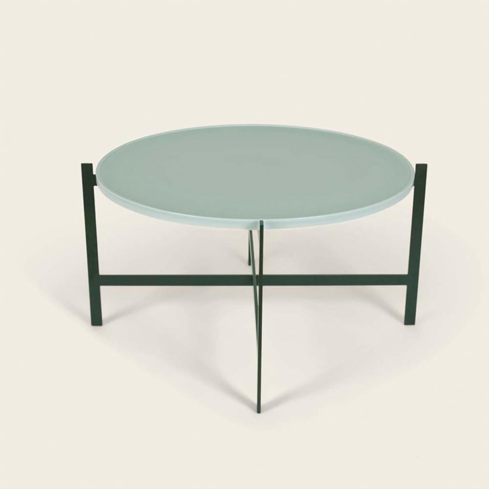 Celadon Green Porcelain Large Deck Table by Ox Denmarq
Dimensions: D 87 x W 87 x H 45 cm
Materials: Steel, Porcelain
Also Available: Different size and top options available,

OX DENMARQ is a Danish design brand aspiring to make beautiful