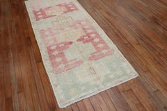 Celadon Green Soft Red Turkish Runner, 20th Century