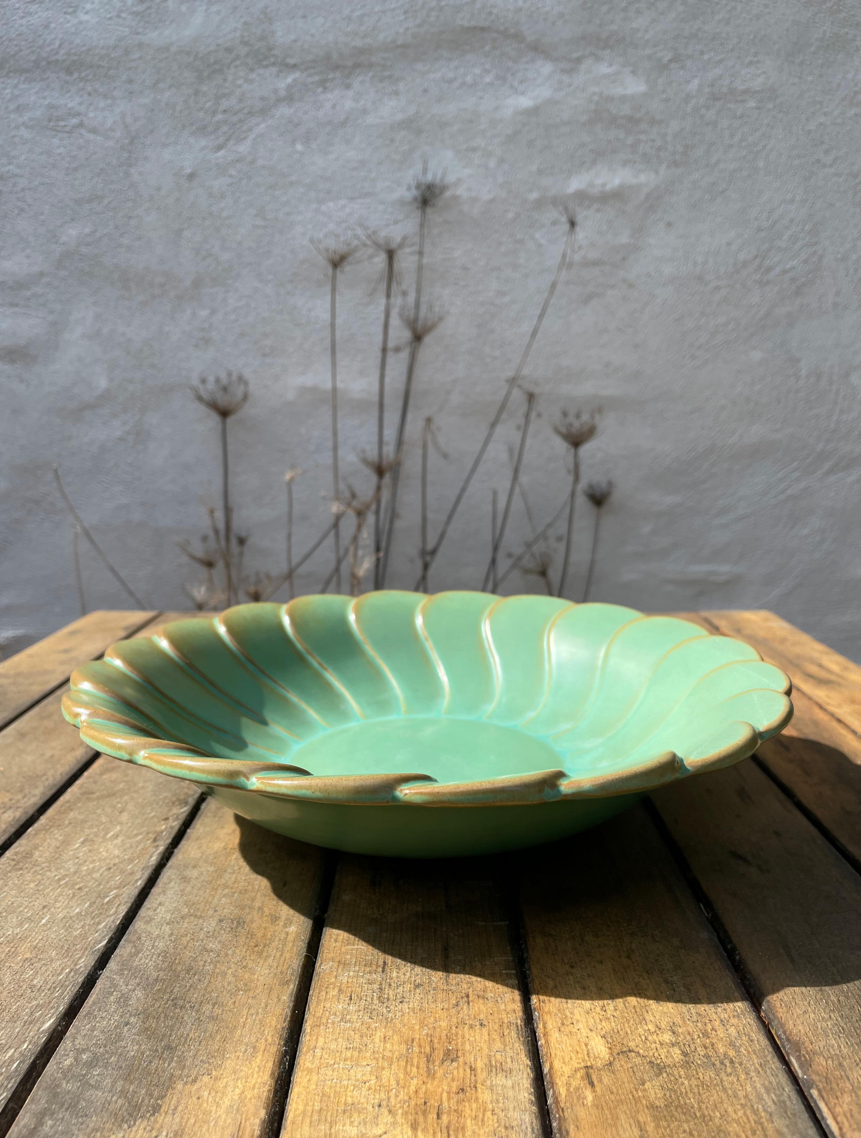 Swedish Antique Celadon Green Art Deco Bowl Plate, Arthur Percy, 1930s For Sale