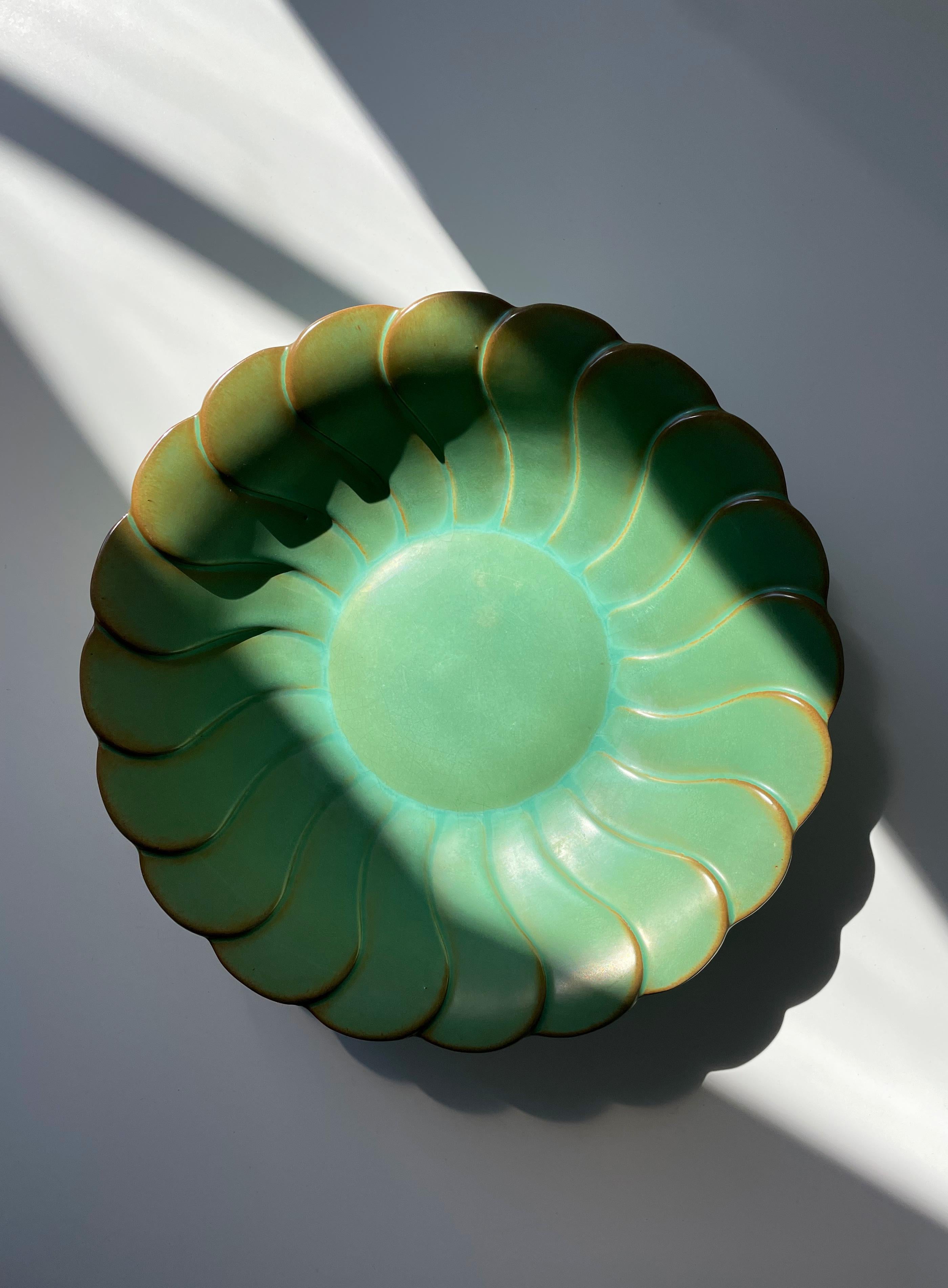 20th Century Antique Celadon Green Art Deco Bowl Plate, Arthur Percy, 1930s For Sale