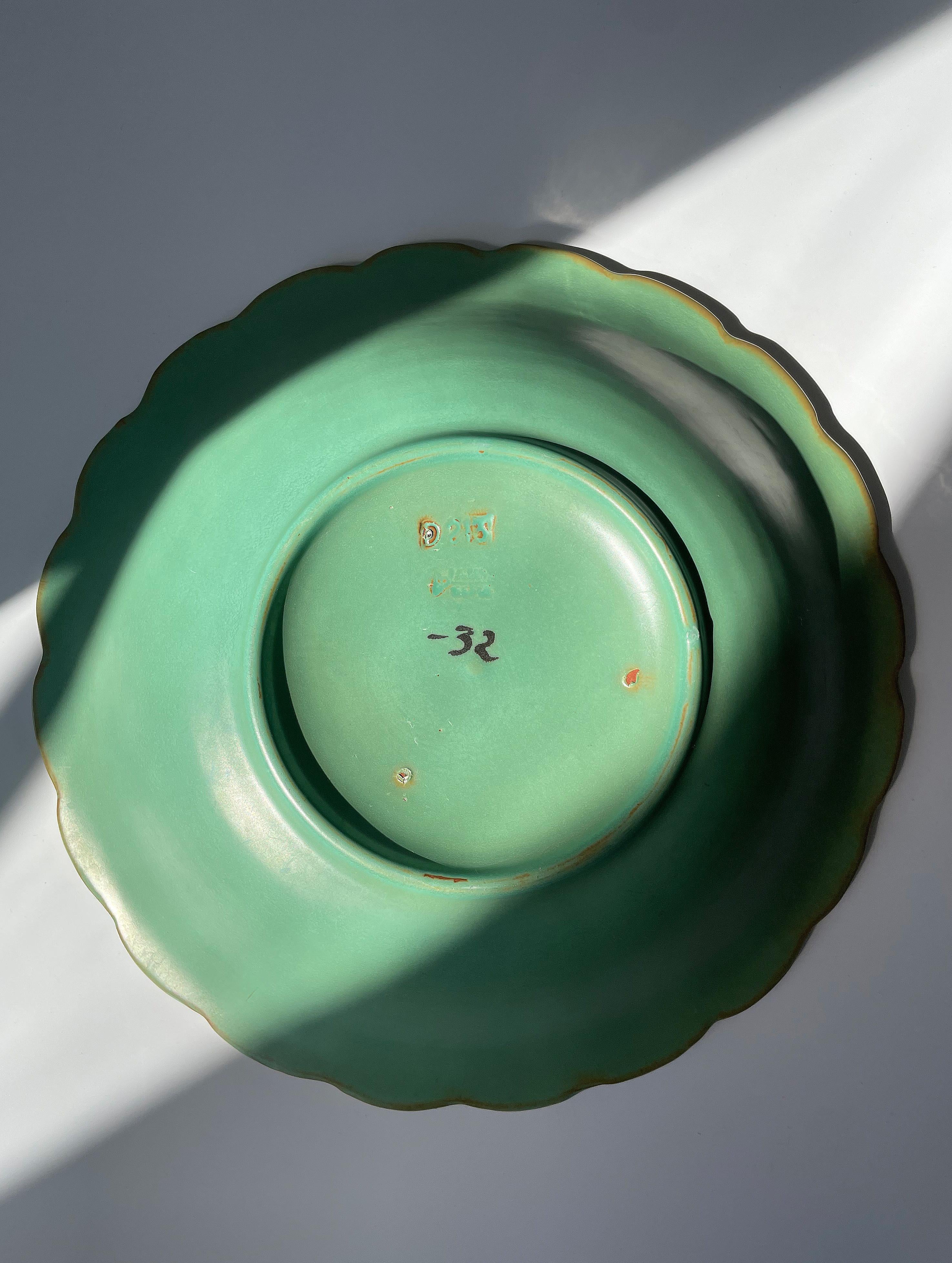 Faience Antique Celadon Green Art Deco Bowl Plate, Arthur Percy, 1930s For Sale