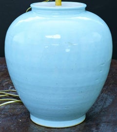 Celadon Hand-Thrown Glazed Stoneware Table Lamp