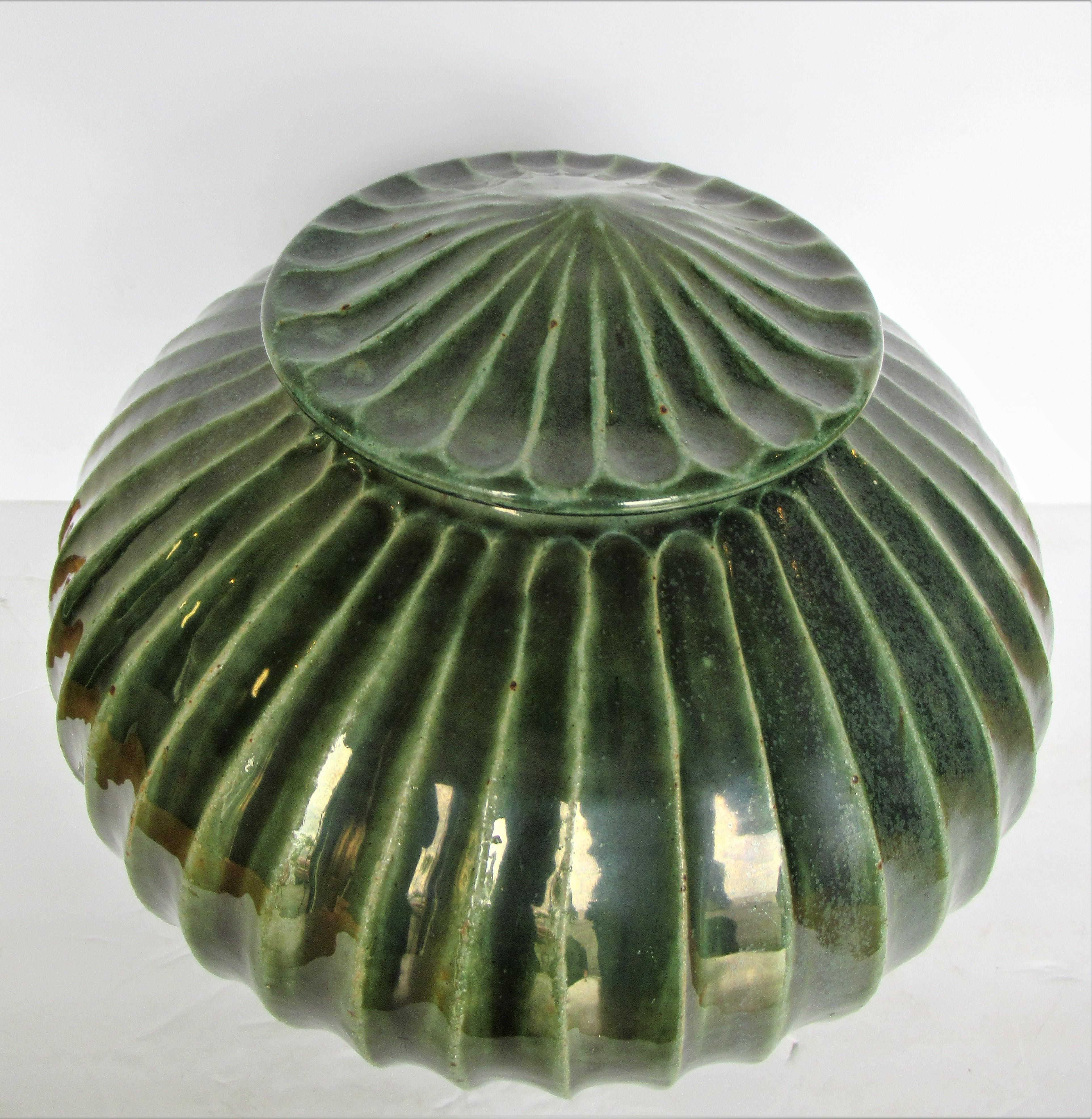 Celadon Jade Green Glazed Stoneware Lidded Vessel 5