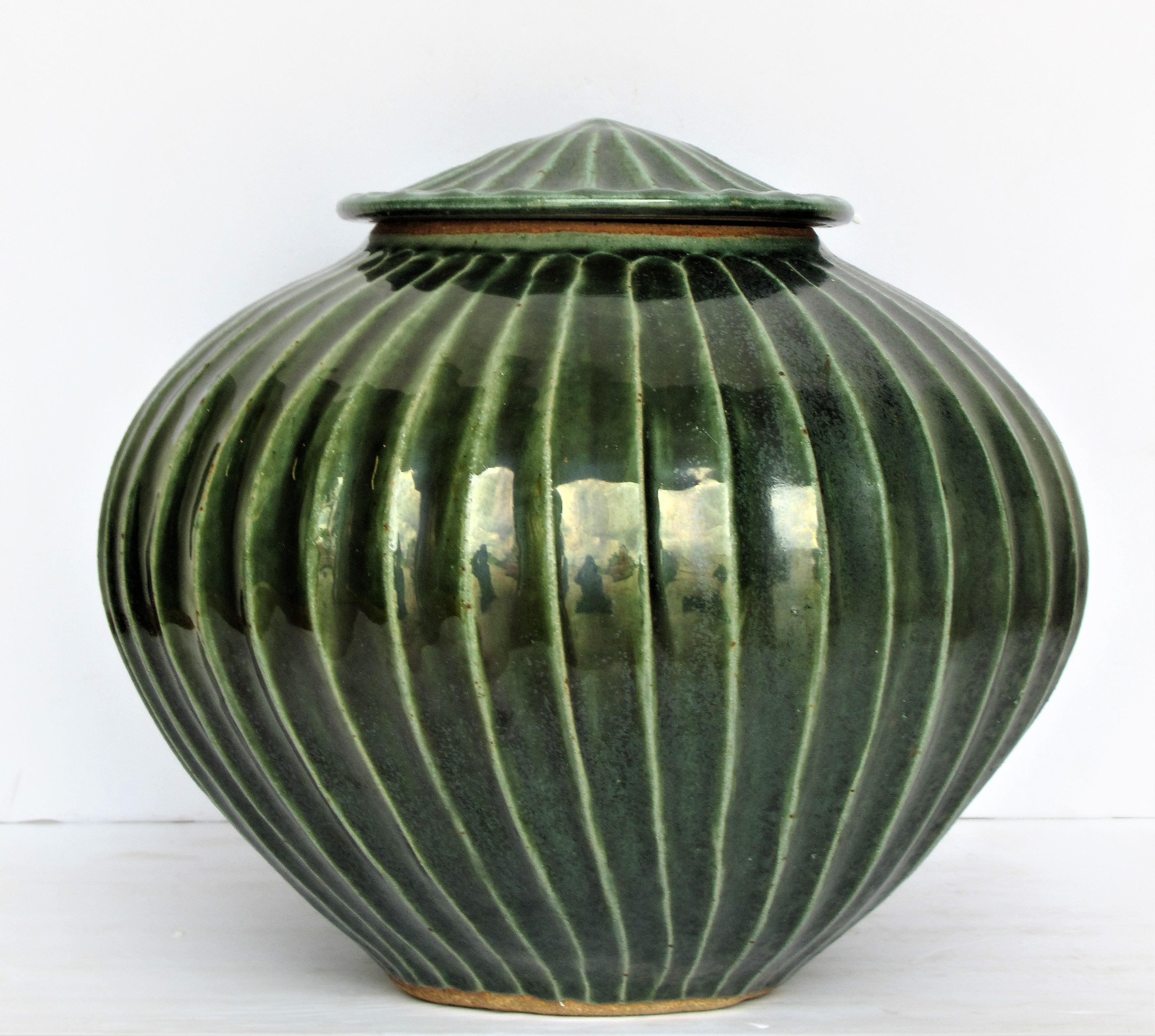 Celadon Jade Green Glazed Stoneware Lidded Vessel 6