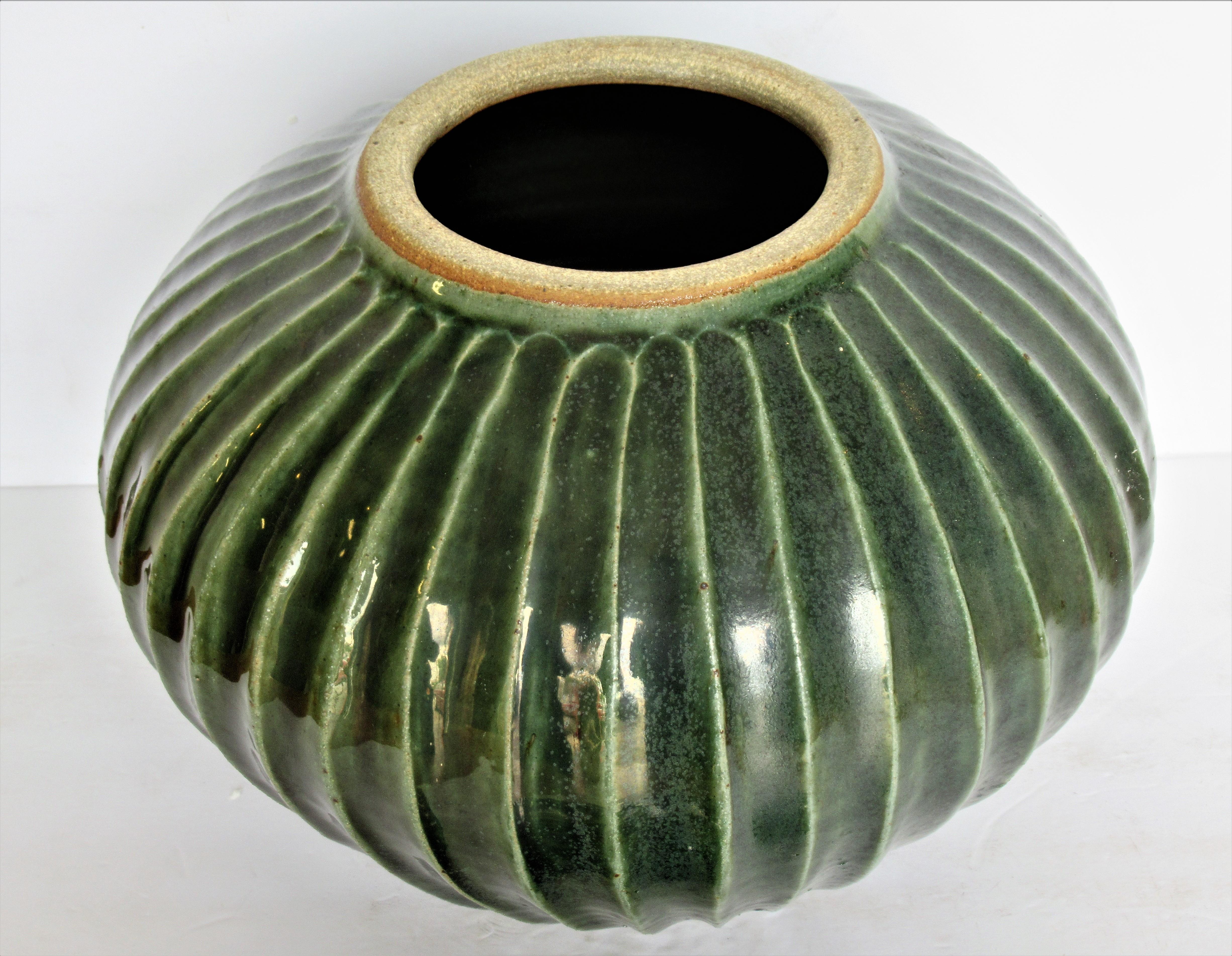 Hand-Crafted Celadon Jade Green Glazed Stoneware Lidded Vessel