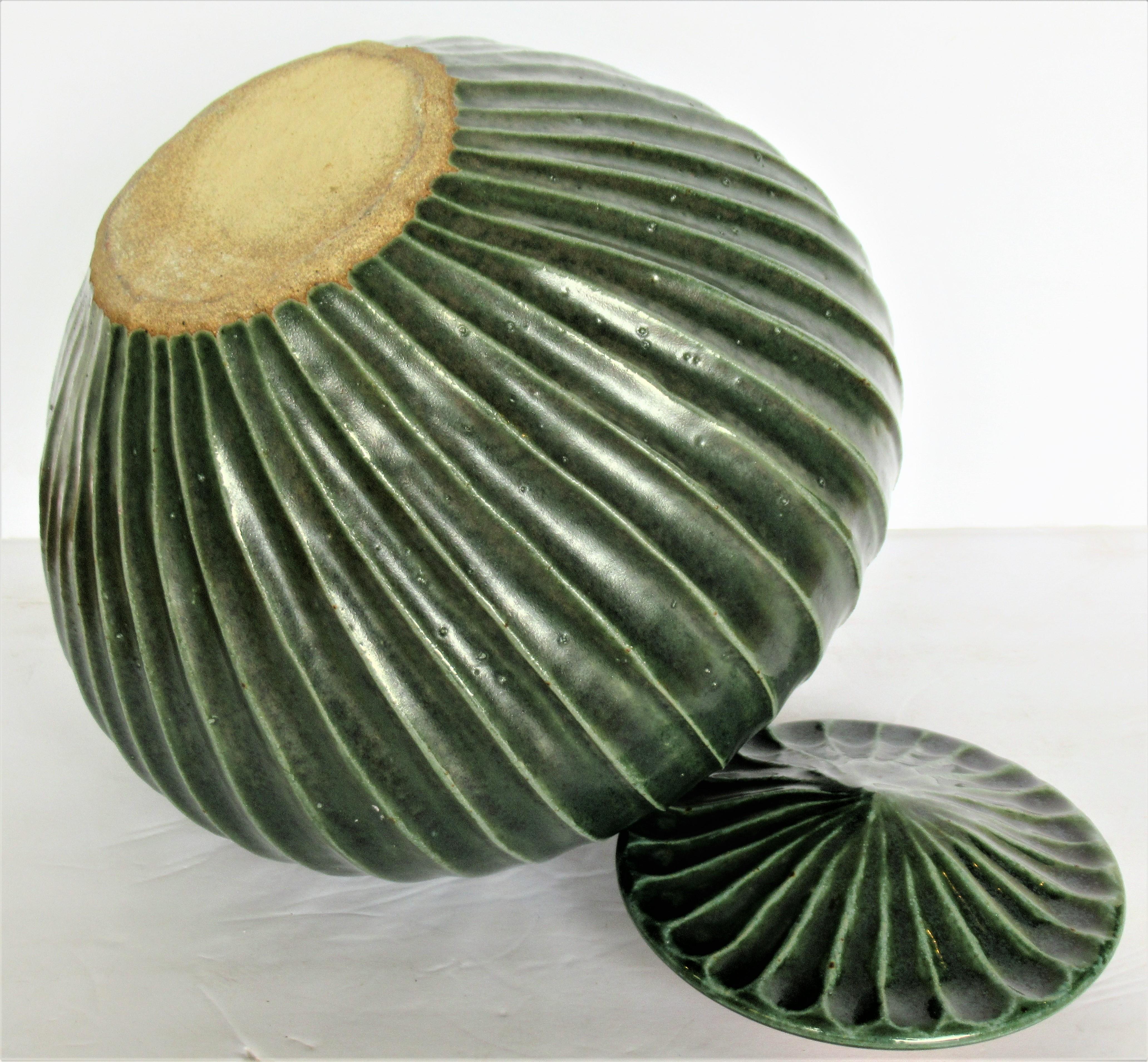 Celadon Jade Green Glazed Stoneware Lidded Vessel 2