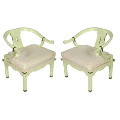 Celadon Lacquered Midcentury James Mont Style Ming Chairs