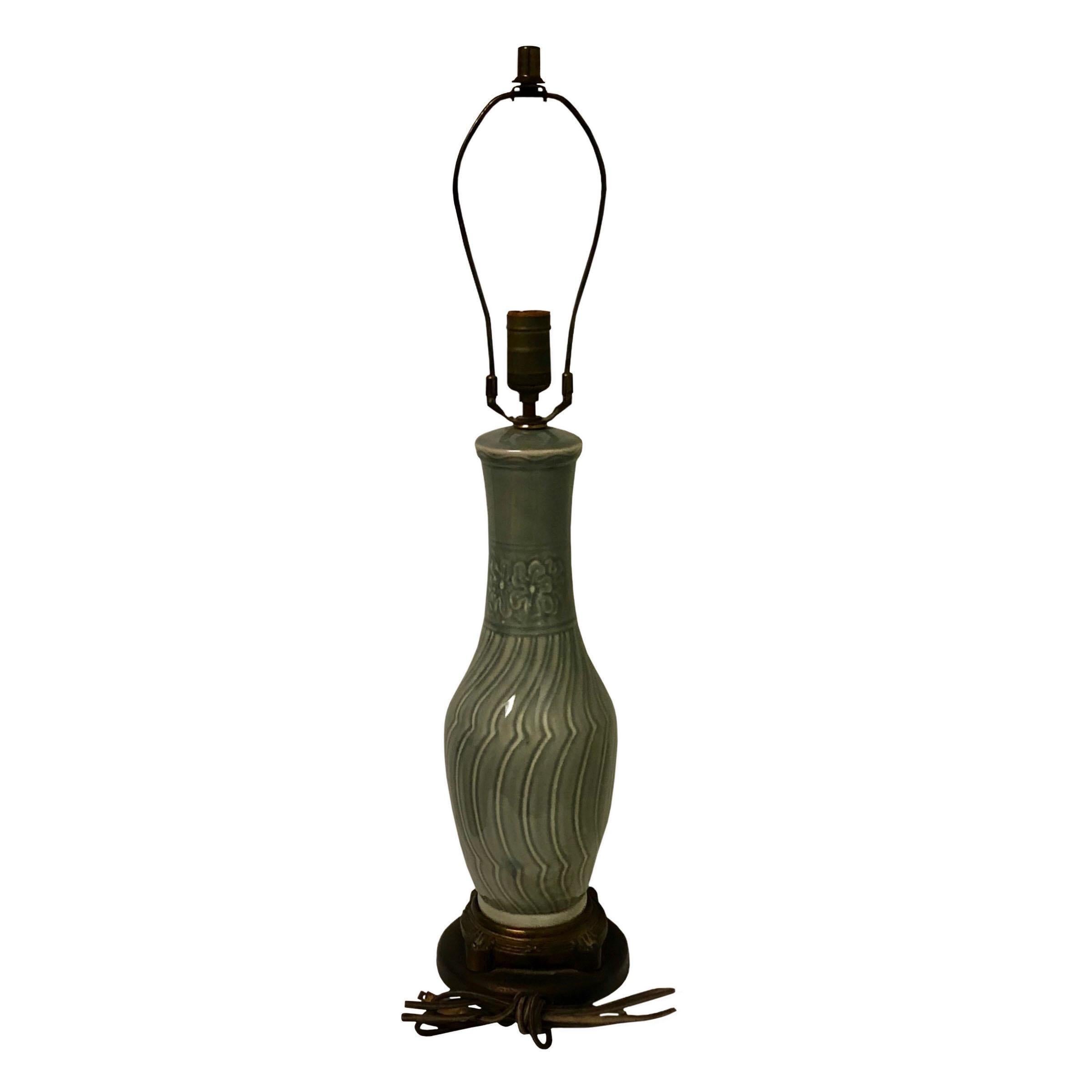 Bronze Celadon Lamp For Sale