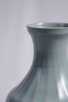 Celadon Melon-Ribbed Vase by Shinobu Kawase, Late 20th Century