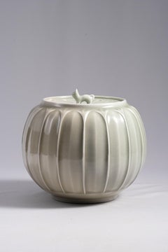 Celadon Melon-Ribbed Water Jar (Mizusashi) by Kiyoshi Hara