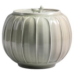 Celadon Melon-Ribbed Water Jar (Mizusashi) by Kiyoshi Hara