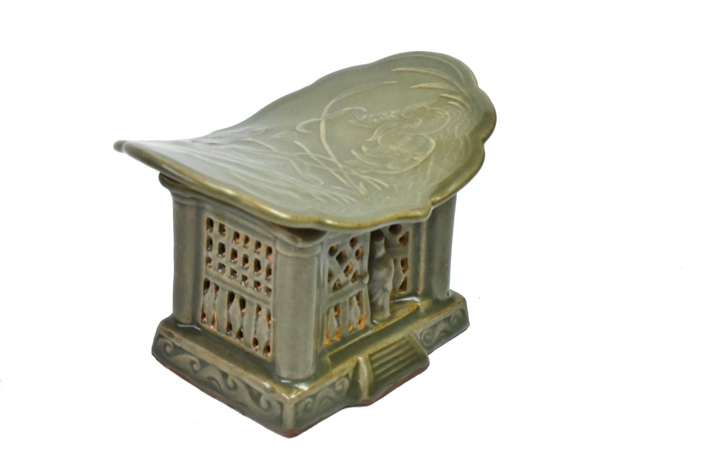 20th Century Celadon Pillow, House Model, Song Dynasty Style Long Quan Kiln