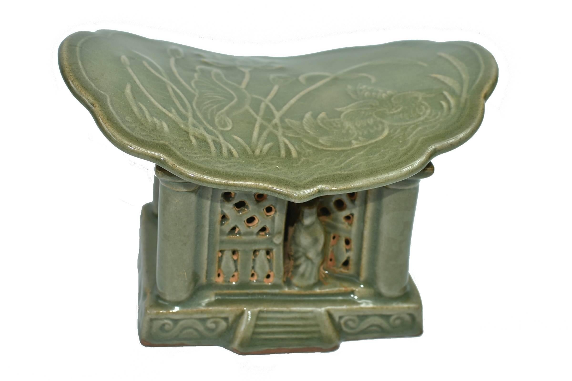 Porcelain Celadon Pillow, House Model, Song Dynasty Style Long Quan Kiln