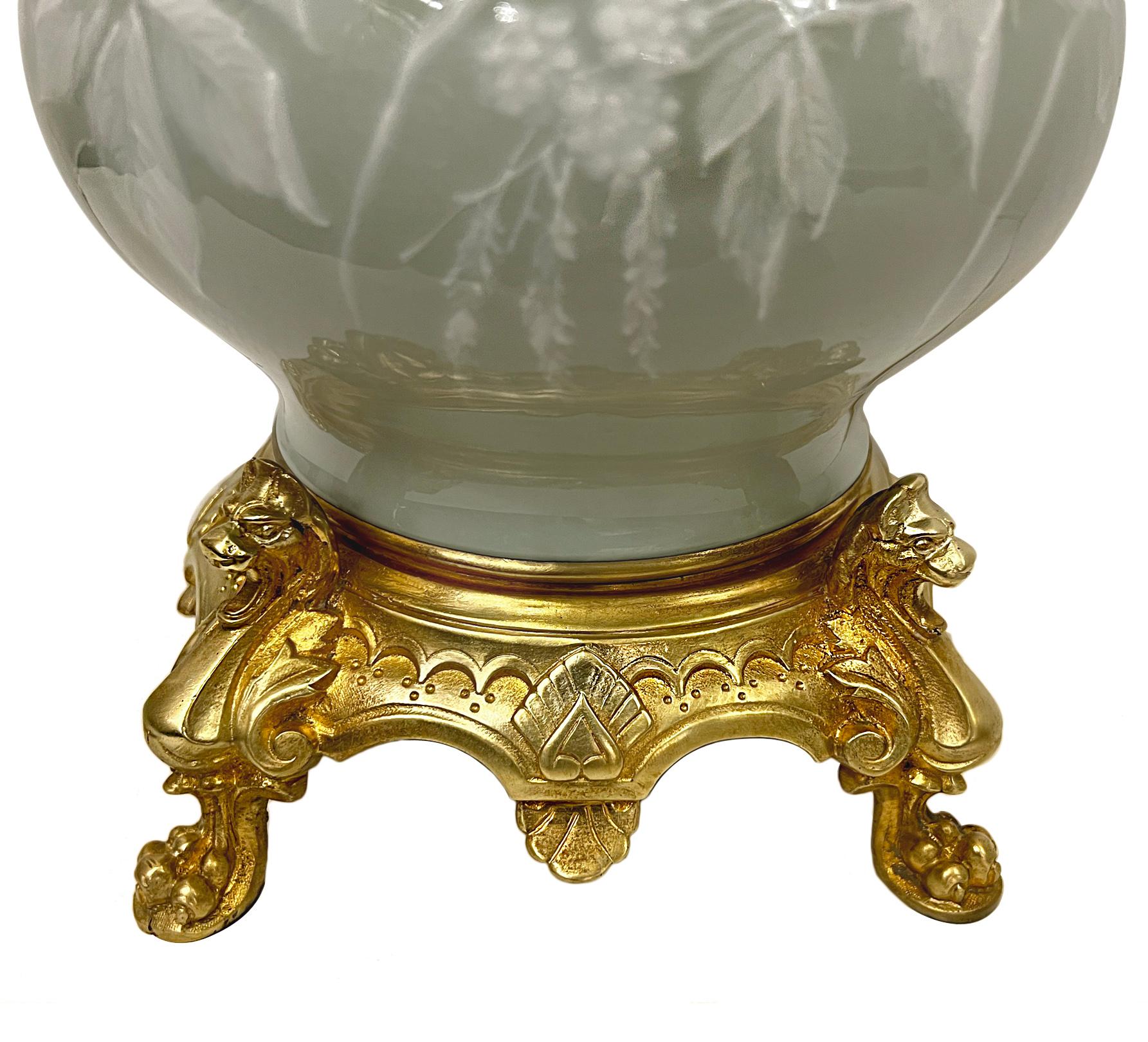 Celadon Porcelain Lamp In Good Condition For Sale In New York, NY