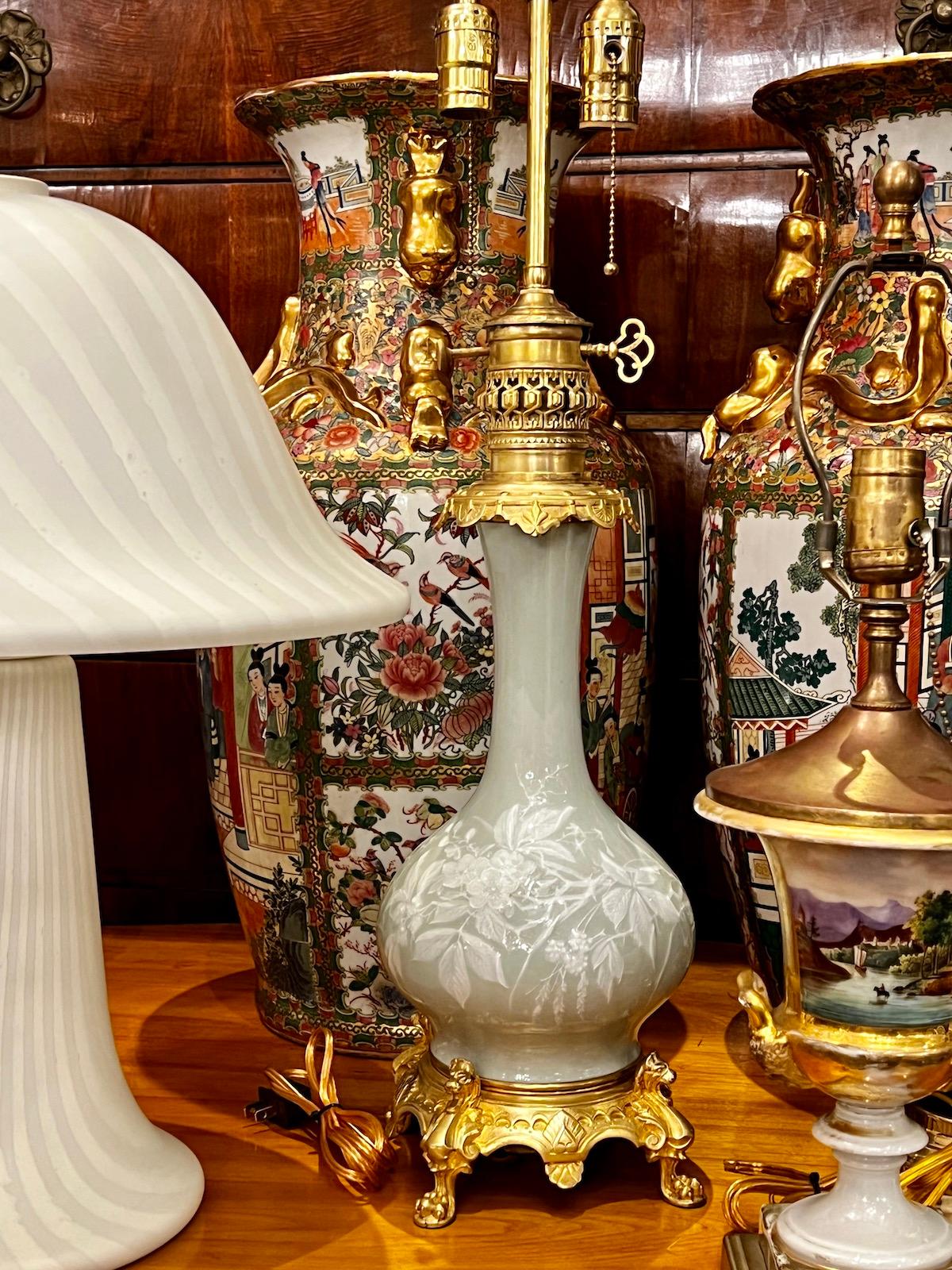 Celadon Porcelain Lamp For Sale 1