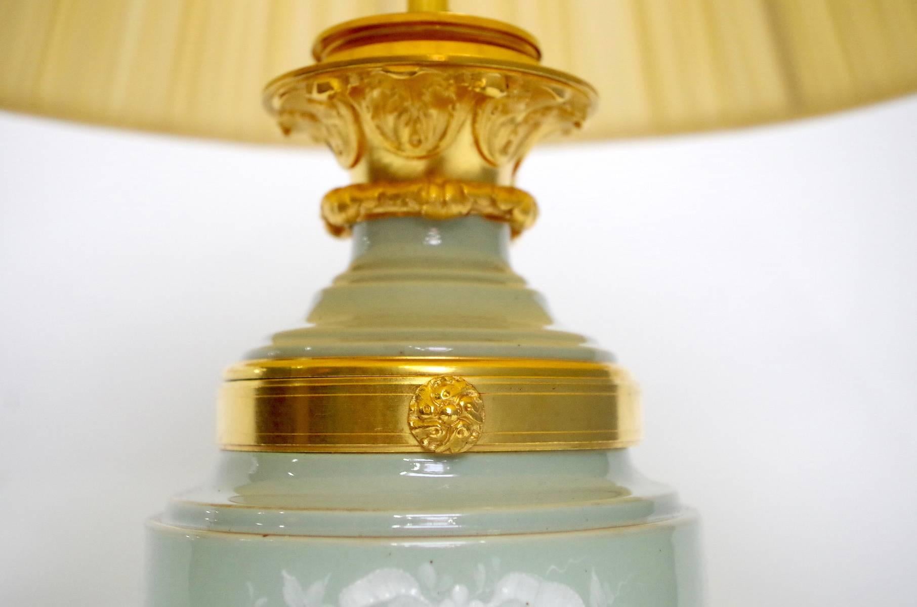 Celadon Porcelain Lamp on Tripod Stand, Late 19th Century In Good Condition In Saint-Ouen, FR