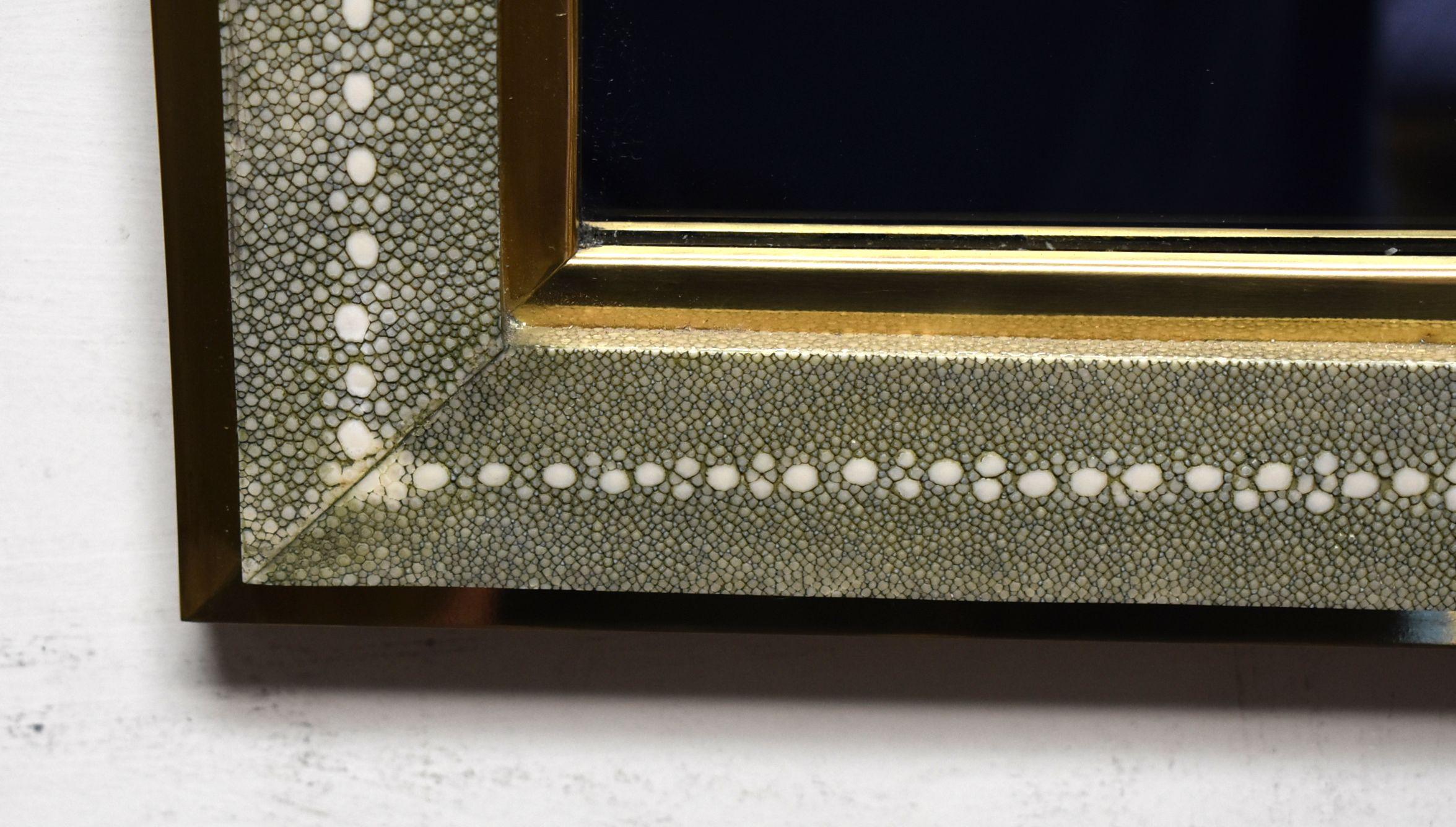 Brass Celadon Shagreen Mirror