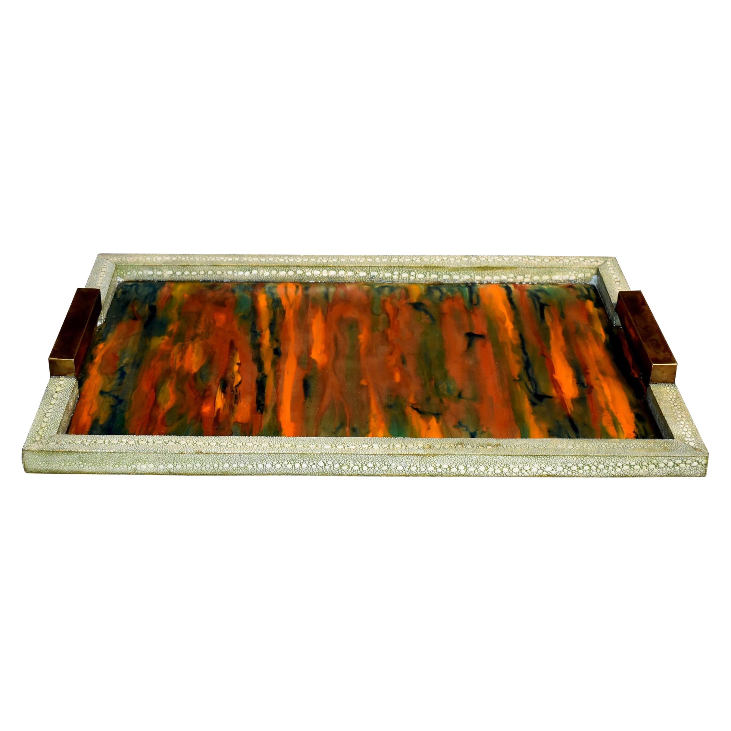 Celadon Shagreen Tray with Handles