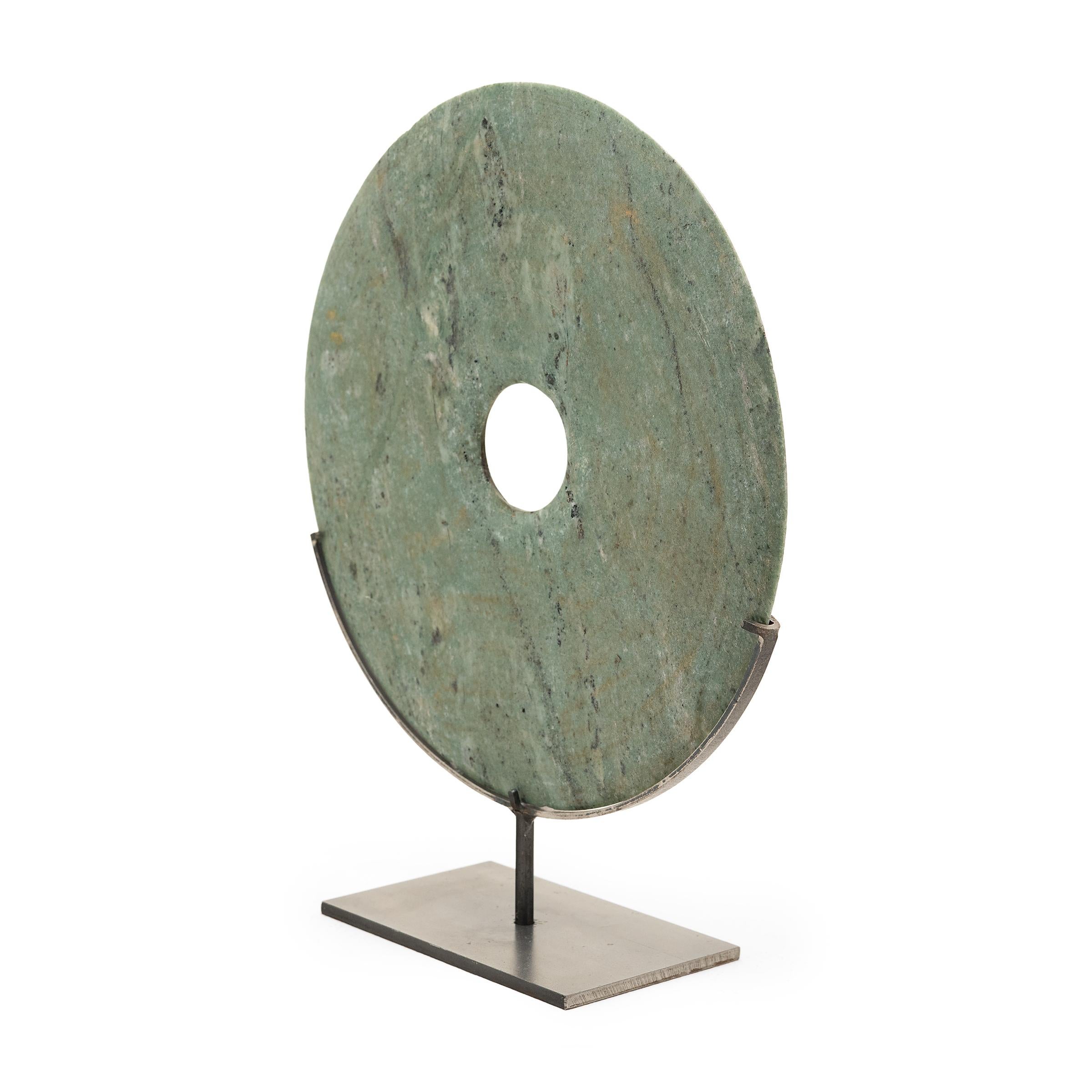 Chinese Celadon Stone Bi Disc For Sale