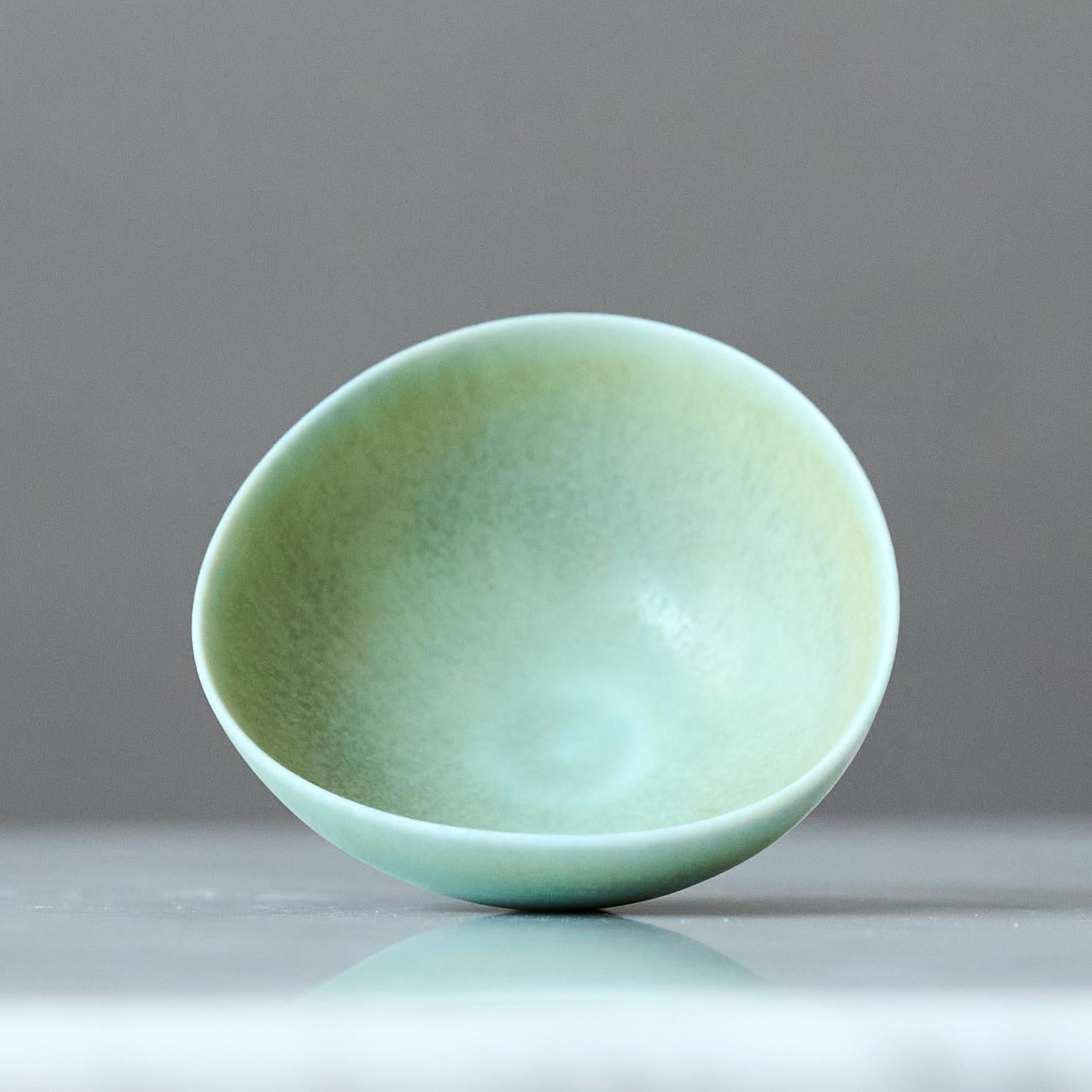 Scandinavian Modern Celadon Stoneware Miniature Bowl by Berndt Friberg. Gustavsberg, Sweden, 1960s For Sale
