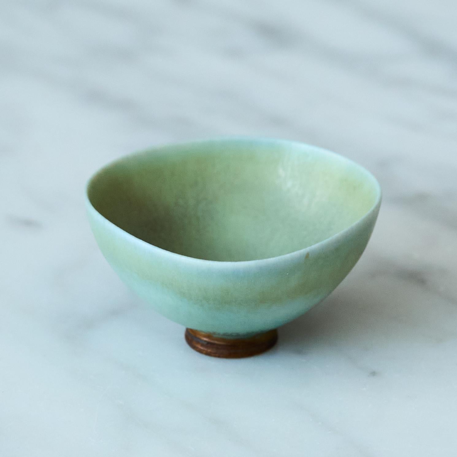 Ceramic Celadon Stoneware Miniature Bowl by Berndt Friberg. Gustavsberg, Sweden, 1960s For Sale