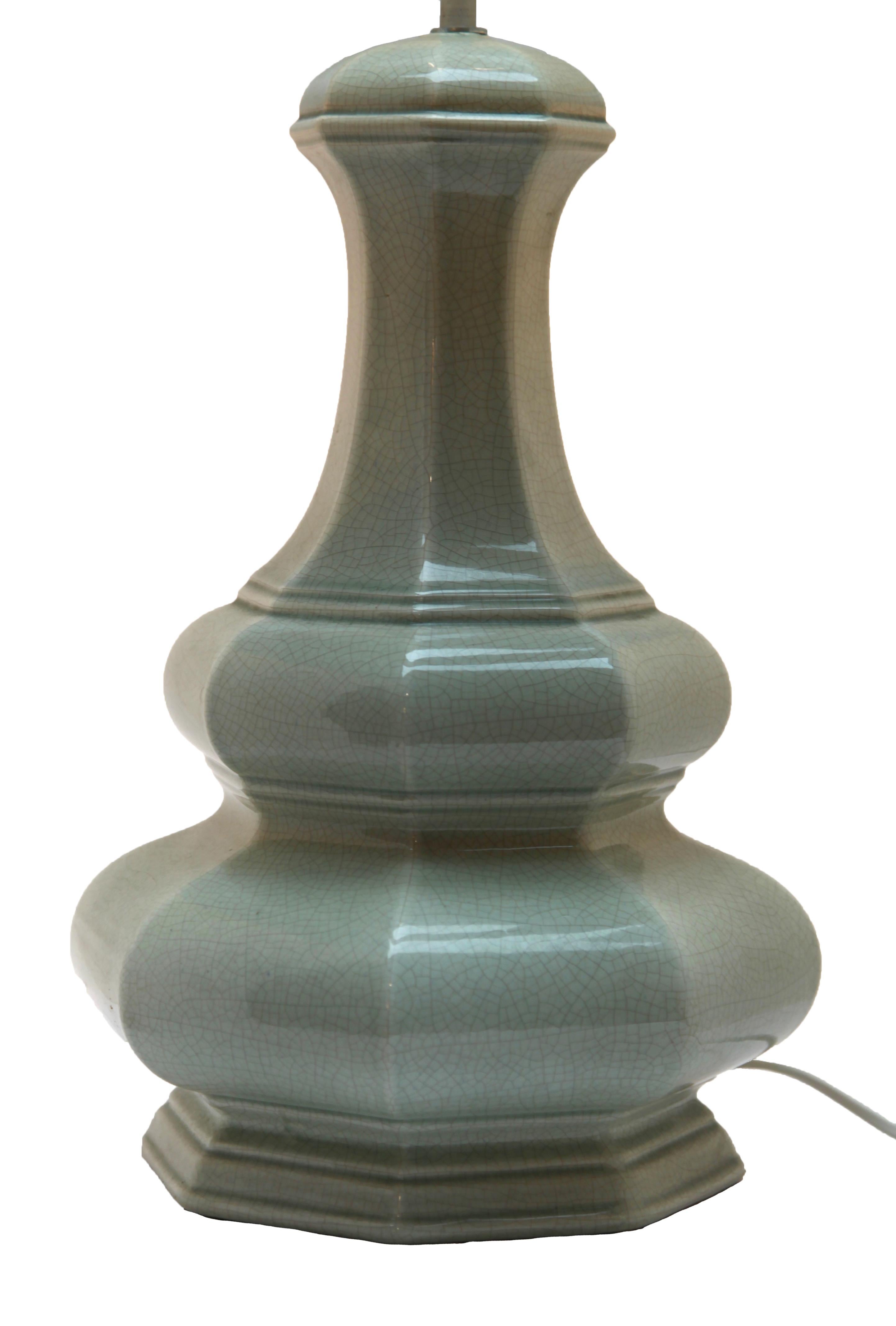 Chinese Celadon Table Lamp, Palest Jade with Fine Craquelure Glaze