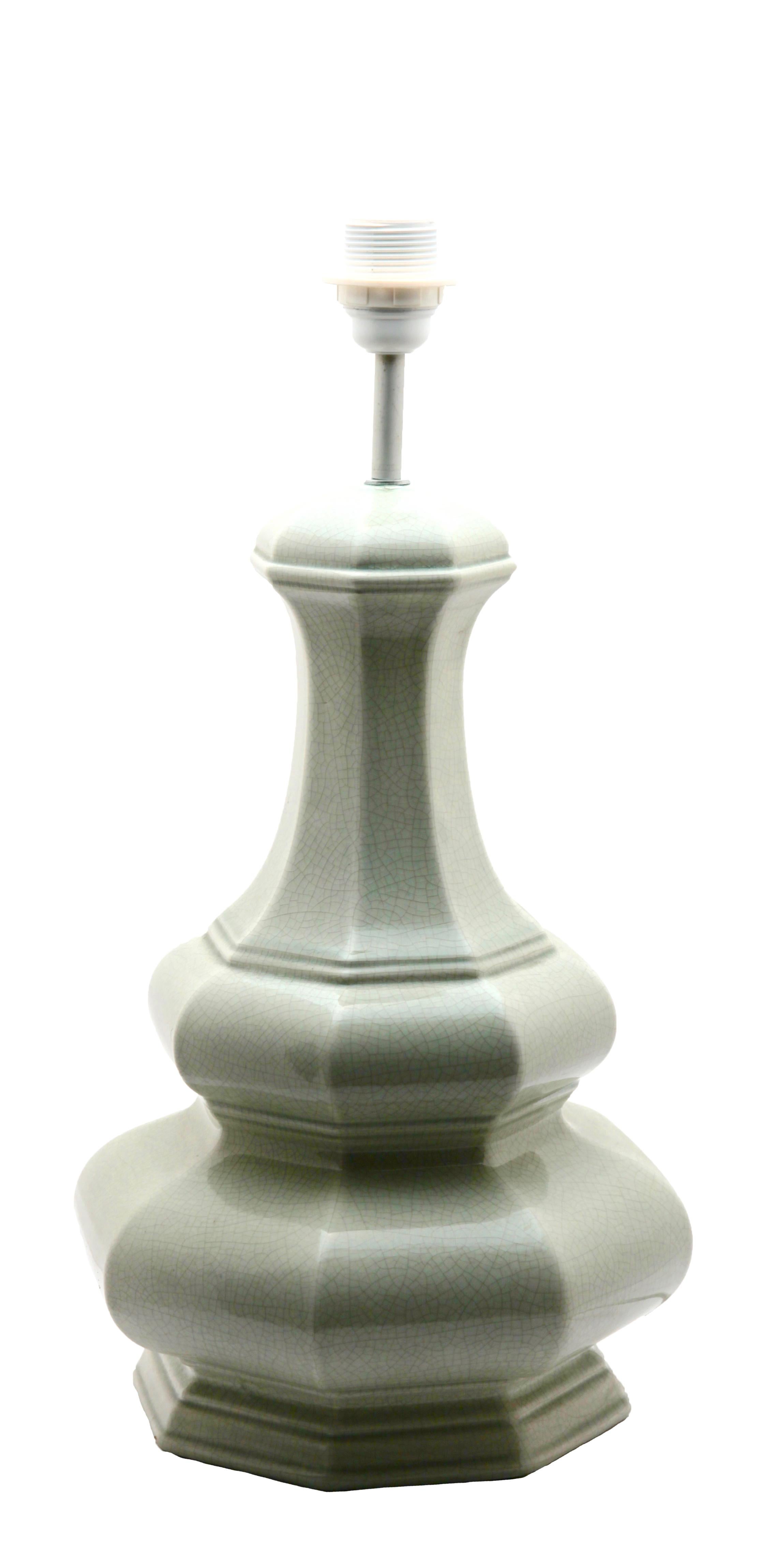 Hand-Crafted Celadon Table Lamp, Palest Jade with Fine Craquelure Glaze