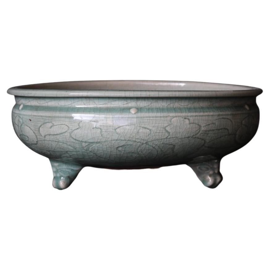 Celadon Incense Burner with Peony Arabesque Design/Chinese Antique/14th-17th C For Sale