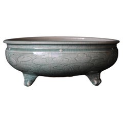 Celadon Incense Burner with Peony Arabesque Design/Chinese Vintage/14th-17th C