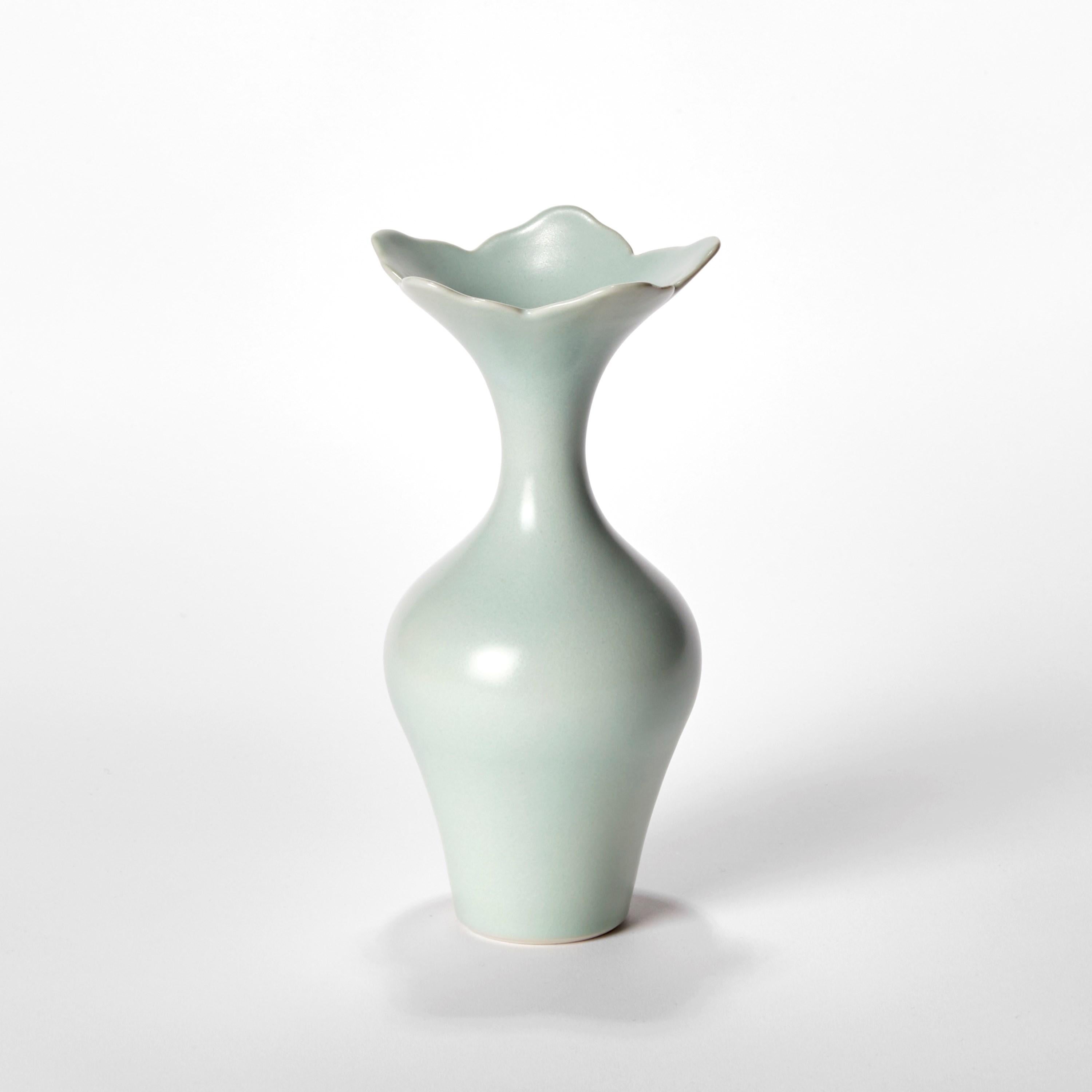 Organic Modern Celadon Trio, still life of three hand thrown porcelain vases by Vivienne Foley For Sale