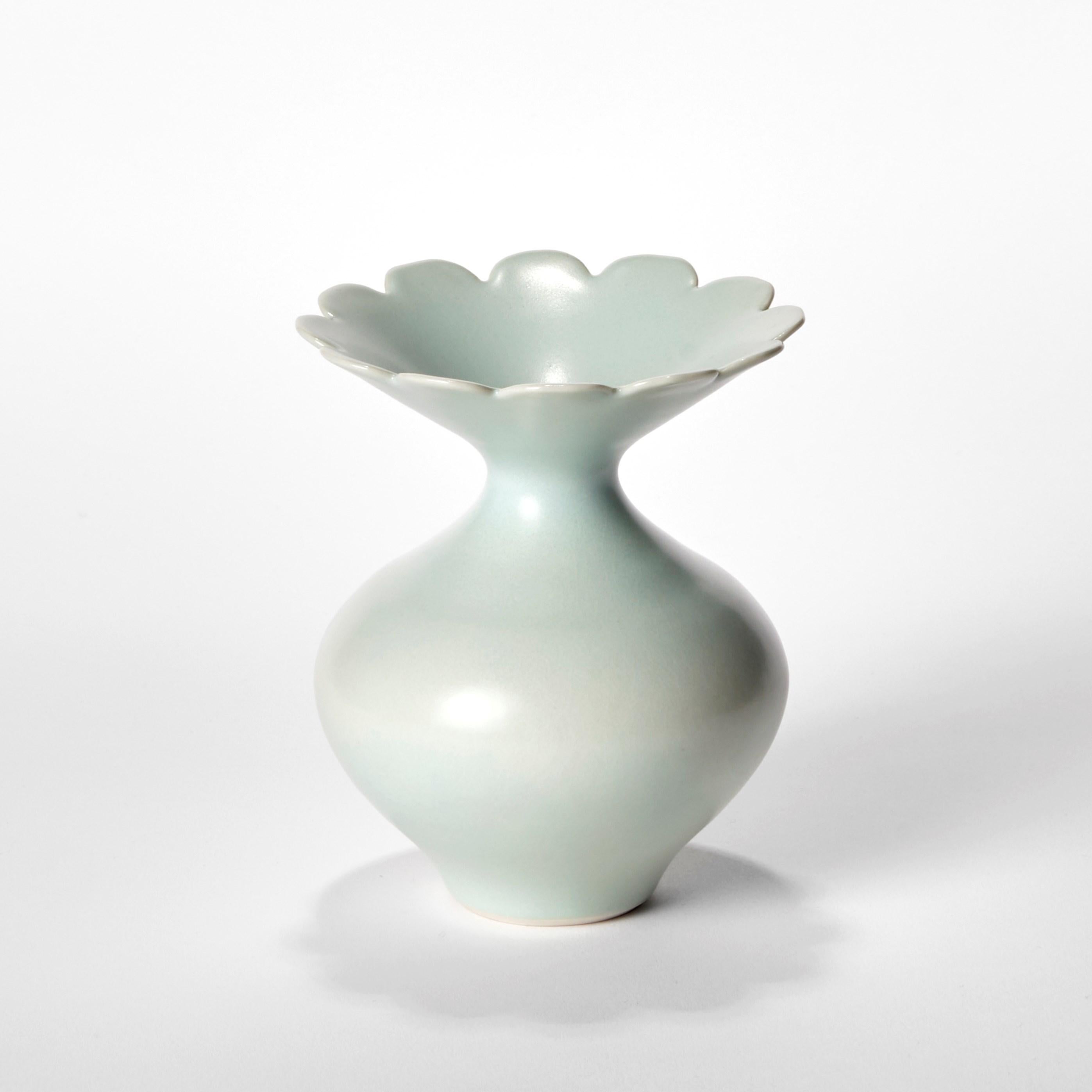 Hand-Crafted Celadon Trio, still life of three hand thrown porcelain vases by Vivienne Foley