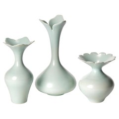 Celadon Trio, still life of three hand thrown porcelain vases by Vivienne Foley