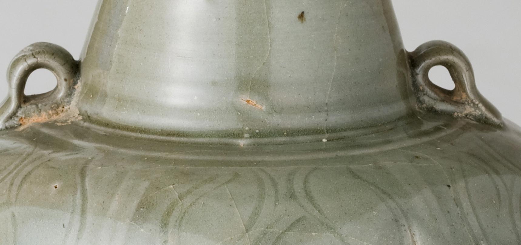 Carved Celadon Vase, Five Dynasties or Northern Song dynasty, 10th-11th Century For Sale