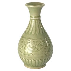 Vintage Celadon Vase, in a Green Color, Ceramic, Mid-20th Century, Made in China