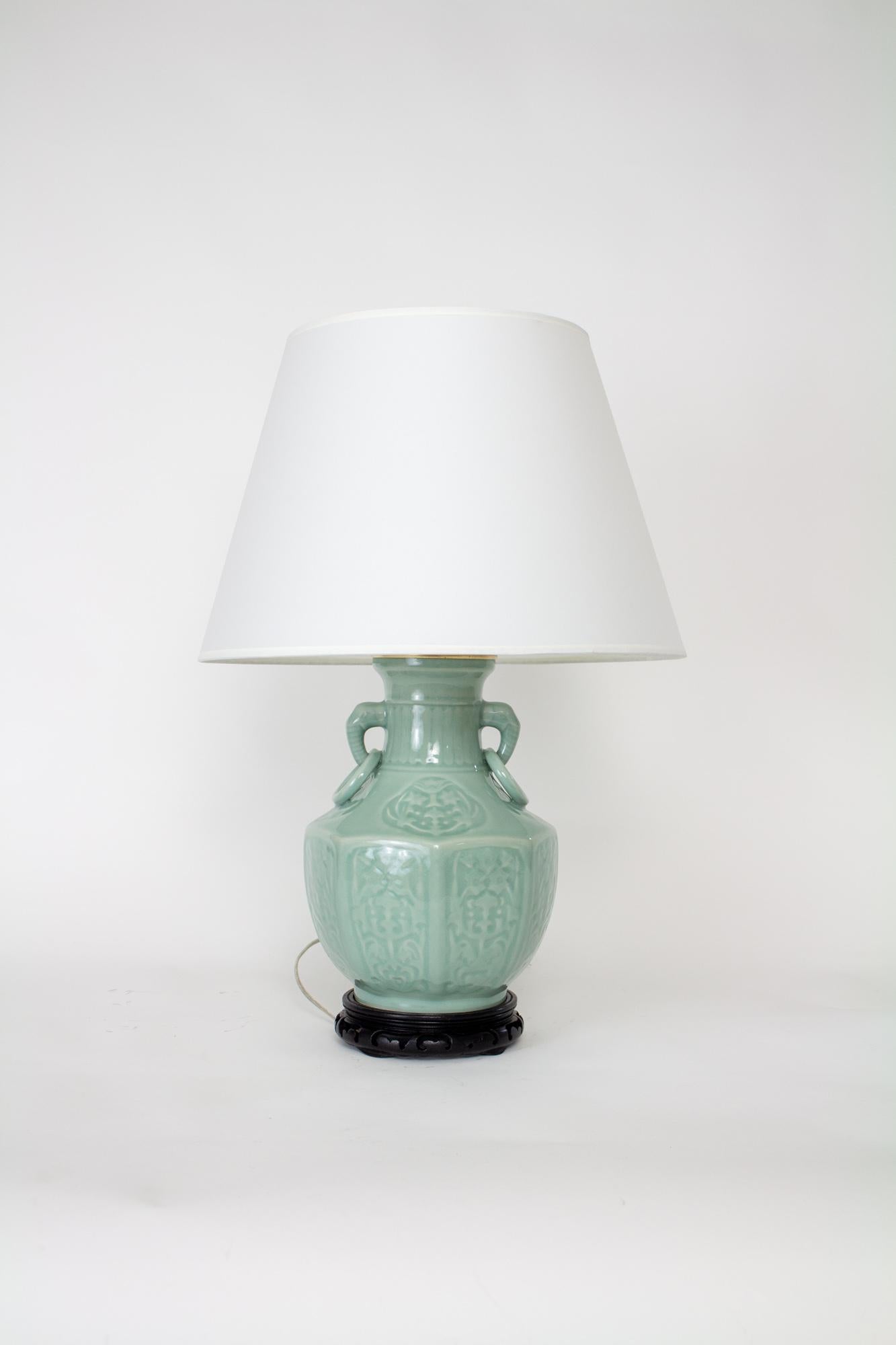 Celadon Vase Table Lamps - a Pair 3