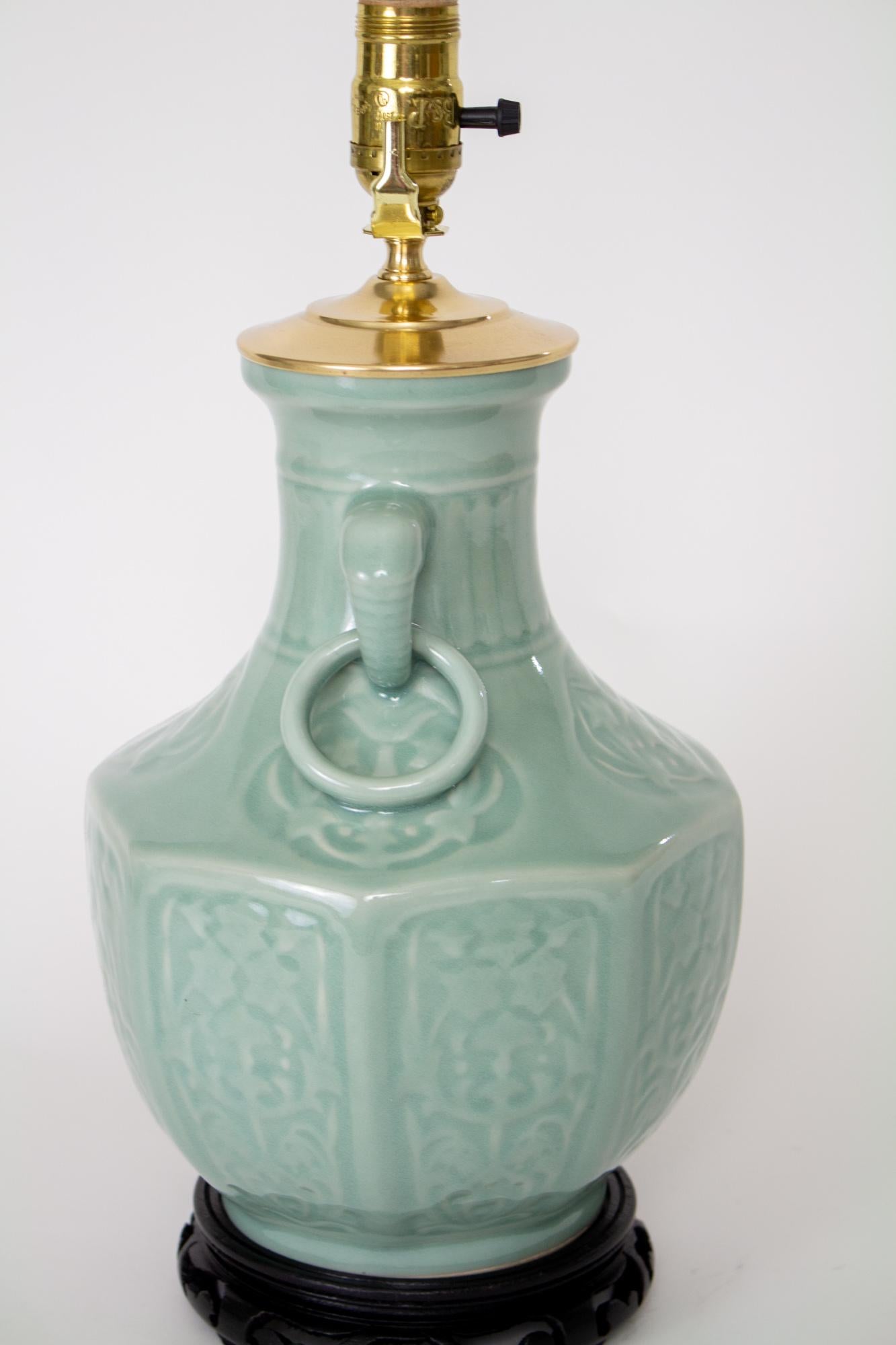 20th Century Celadon Vase Table Lamps - a Pair