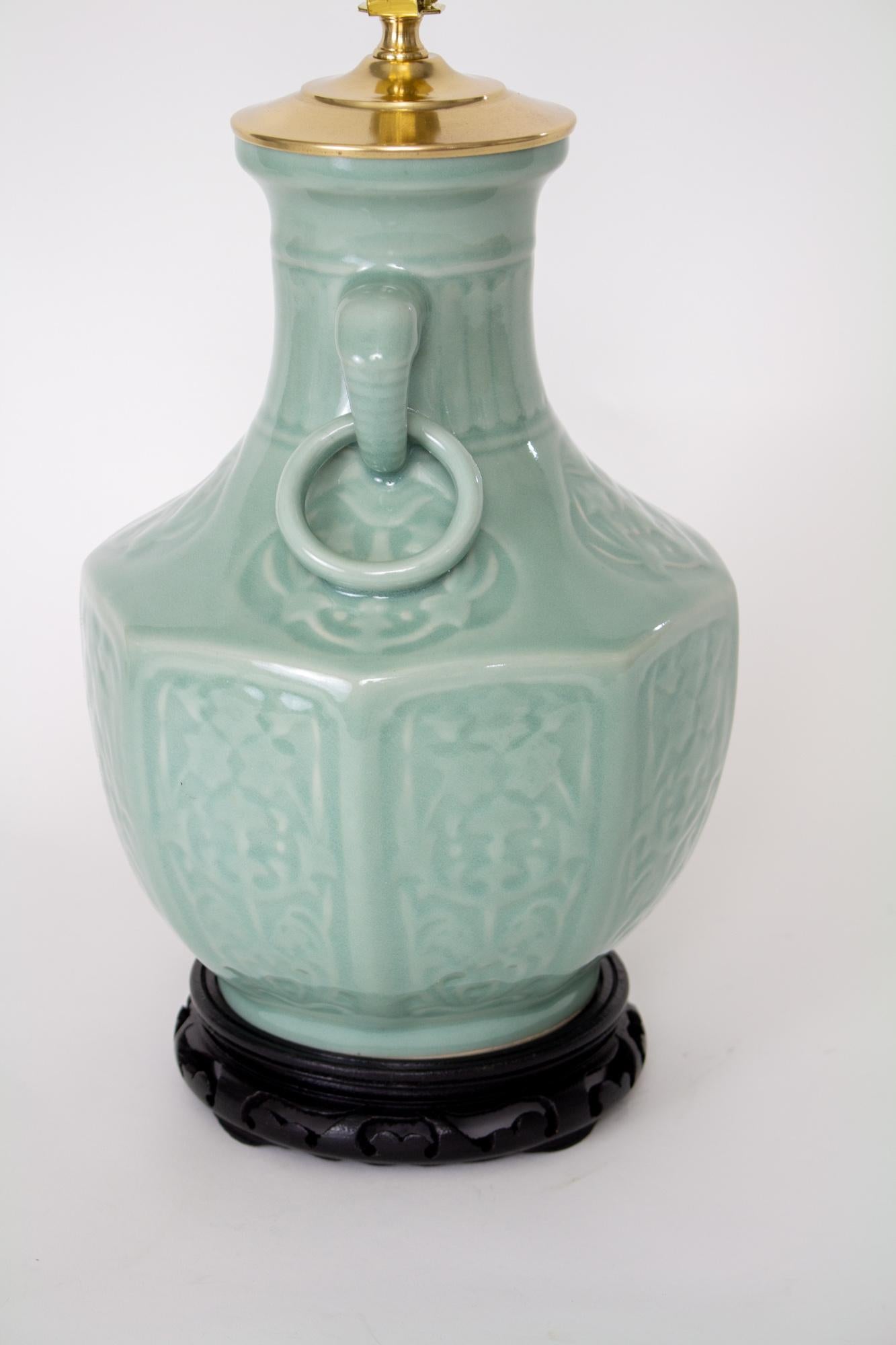 Pottery Celadon Vase Table Lamps - a Pair