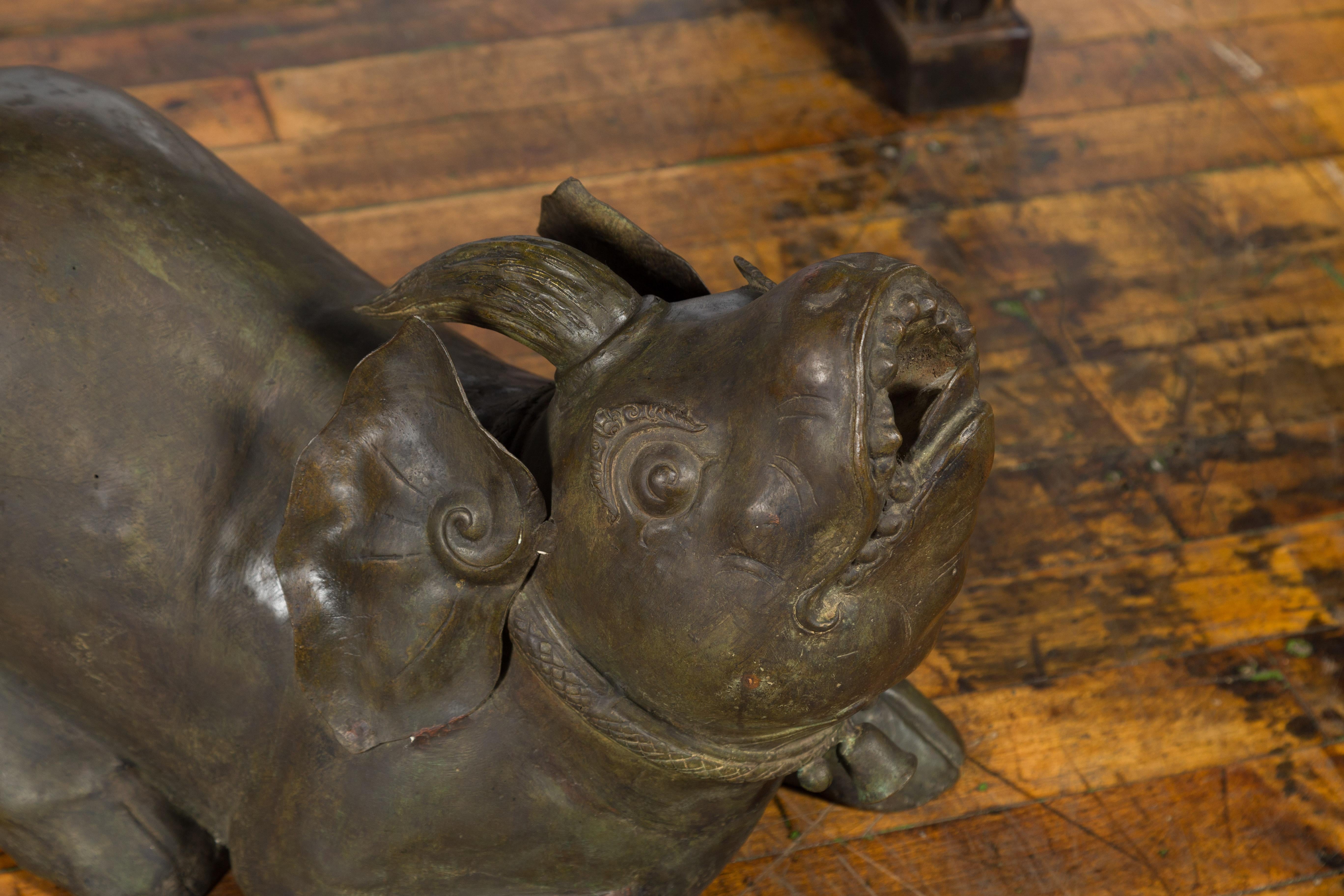 Indonesian Celebes Island Hand-Tooled Temple Monster Sculpture with Swine Ears and Horn For Sale