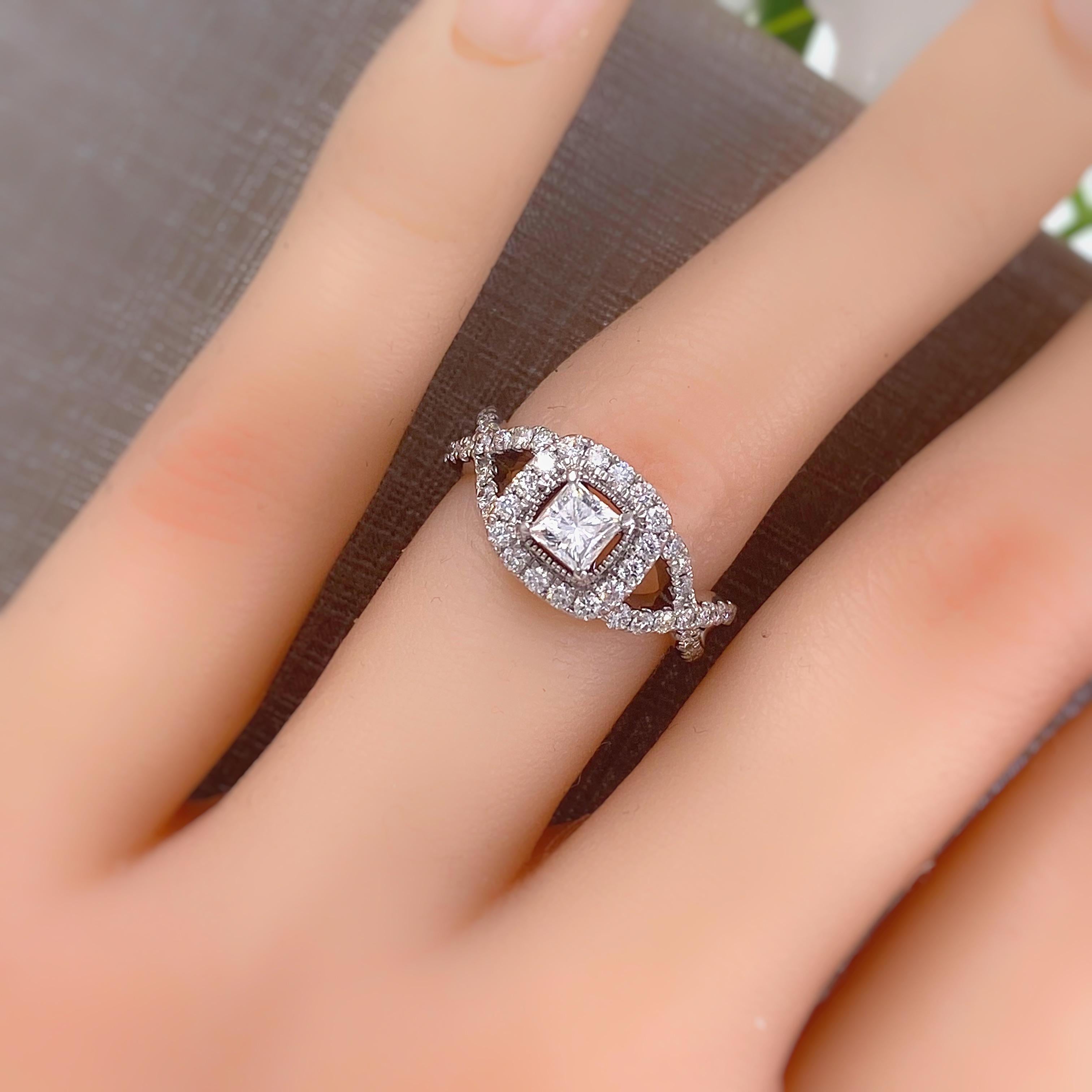 Celebration 102 Princess Diamond Halo Ring 1.02 Carat in 14 Karat Gold For Sale 3