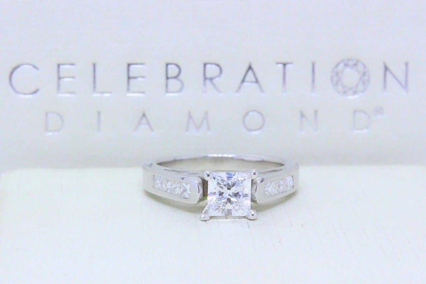Women's Celebration 18 Karat White Gold Diamond Ring Princess Cut 1.25 Carat F SI1 For Sale
