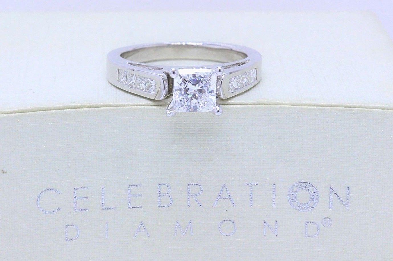 Celebration 18 Karat White Gold Diamond Ring Princess Cut 1.25 Carat F SI1 For Sale 1
