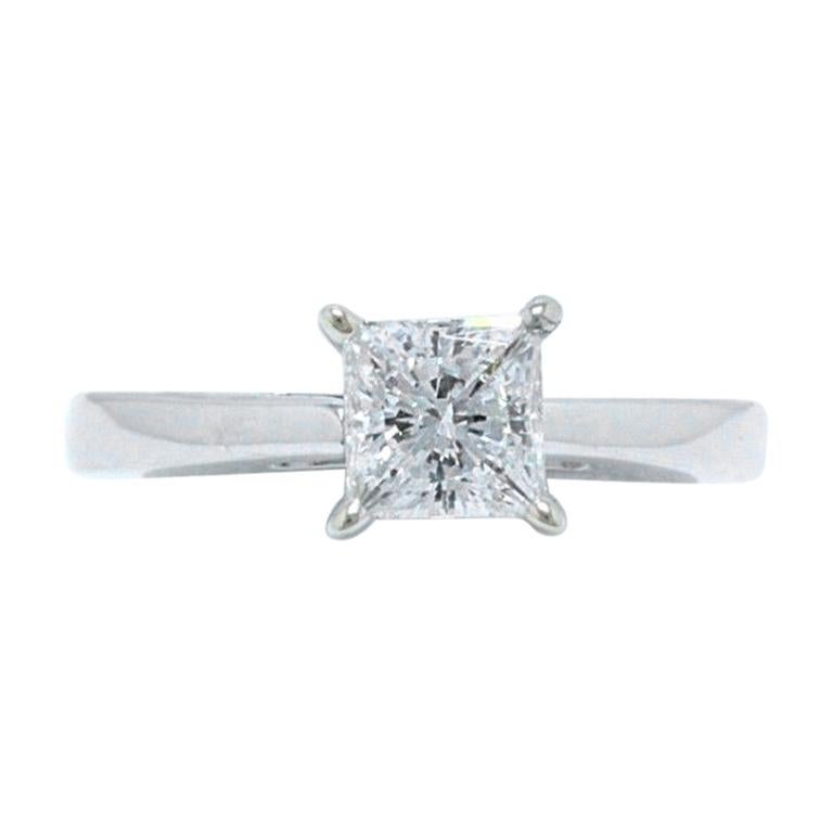 Celebration Diamond Engagement Ring Princess 0.97 CTS H SI1 18 Karat White Gold For Sale