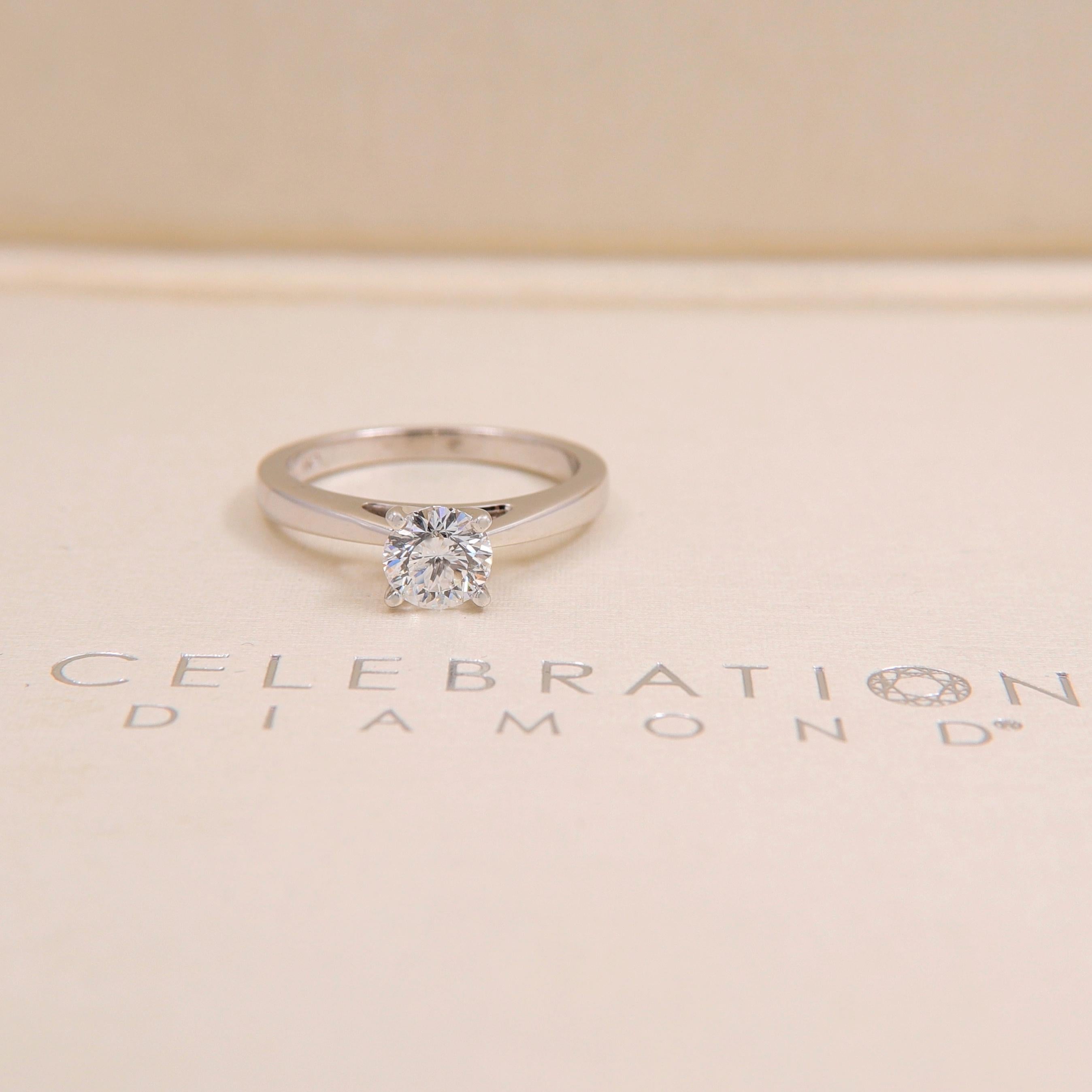 Celebration Diamond Engagement Ring Round 0.97 Carat D SI2 18 Karat White Gold For Sale 1