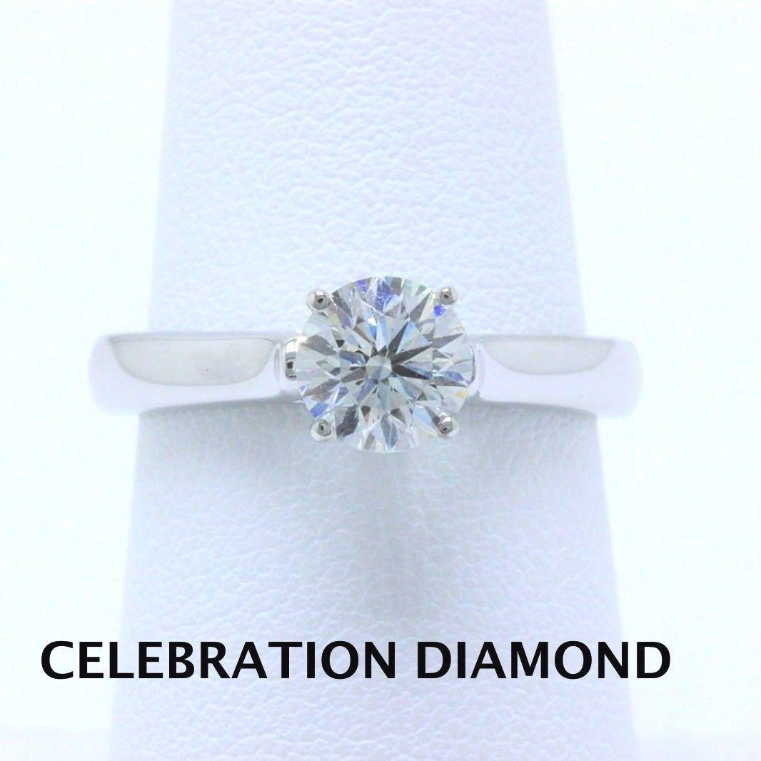 Round Cut Celebration Diamond Engagement Ring Round 0.98 Carat I SI1 14 Karat White Gold For Sale