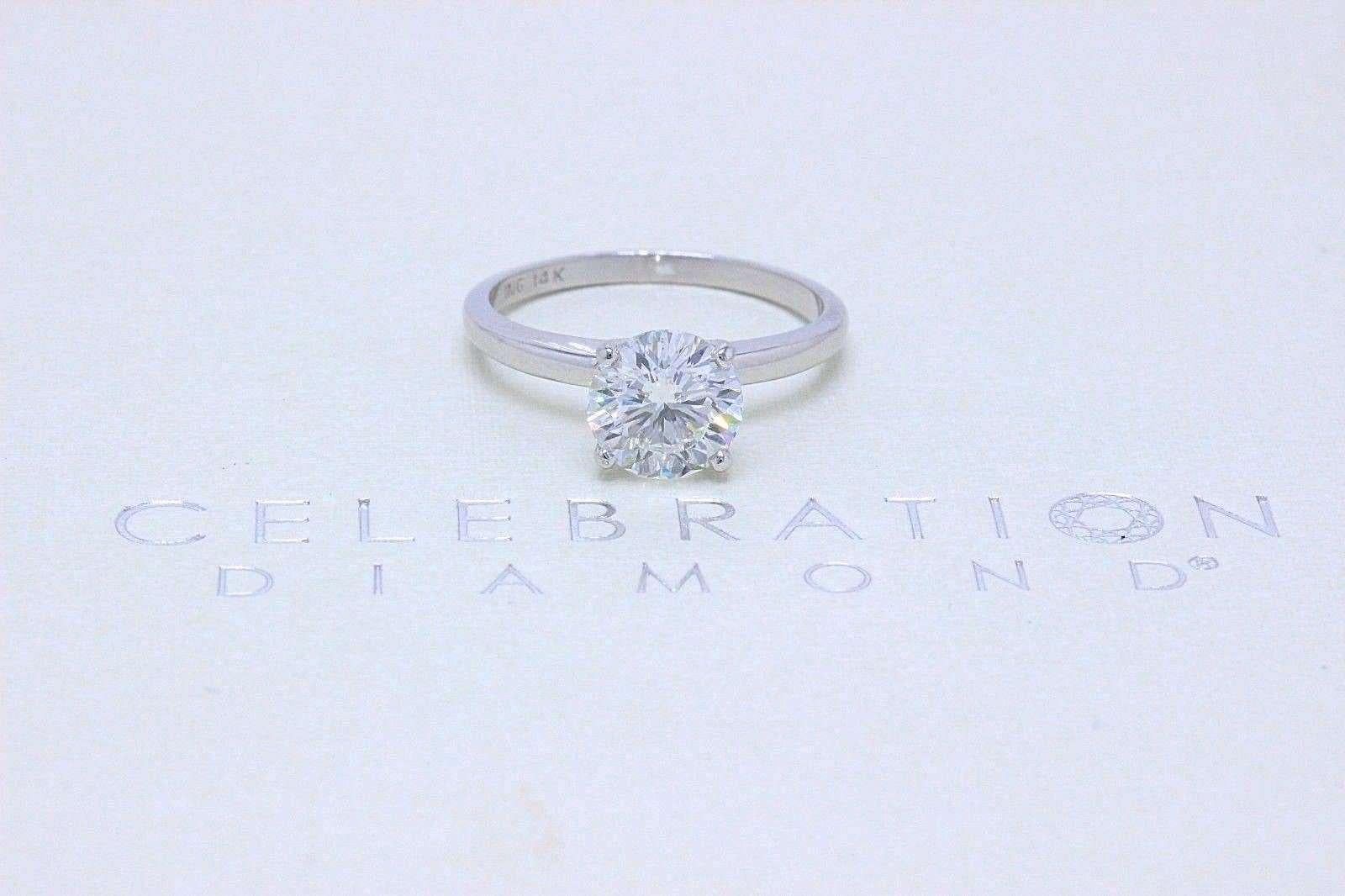 Round Cut Celebration Diamond Engagement Ring Round 1.59 CTS I SI1 14K White Gold GIA  For Sale