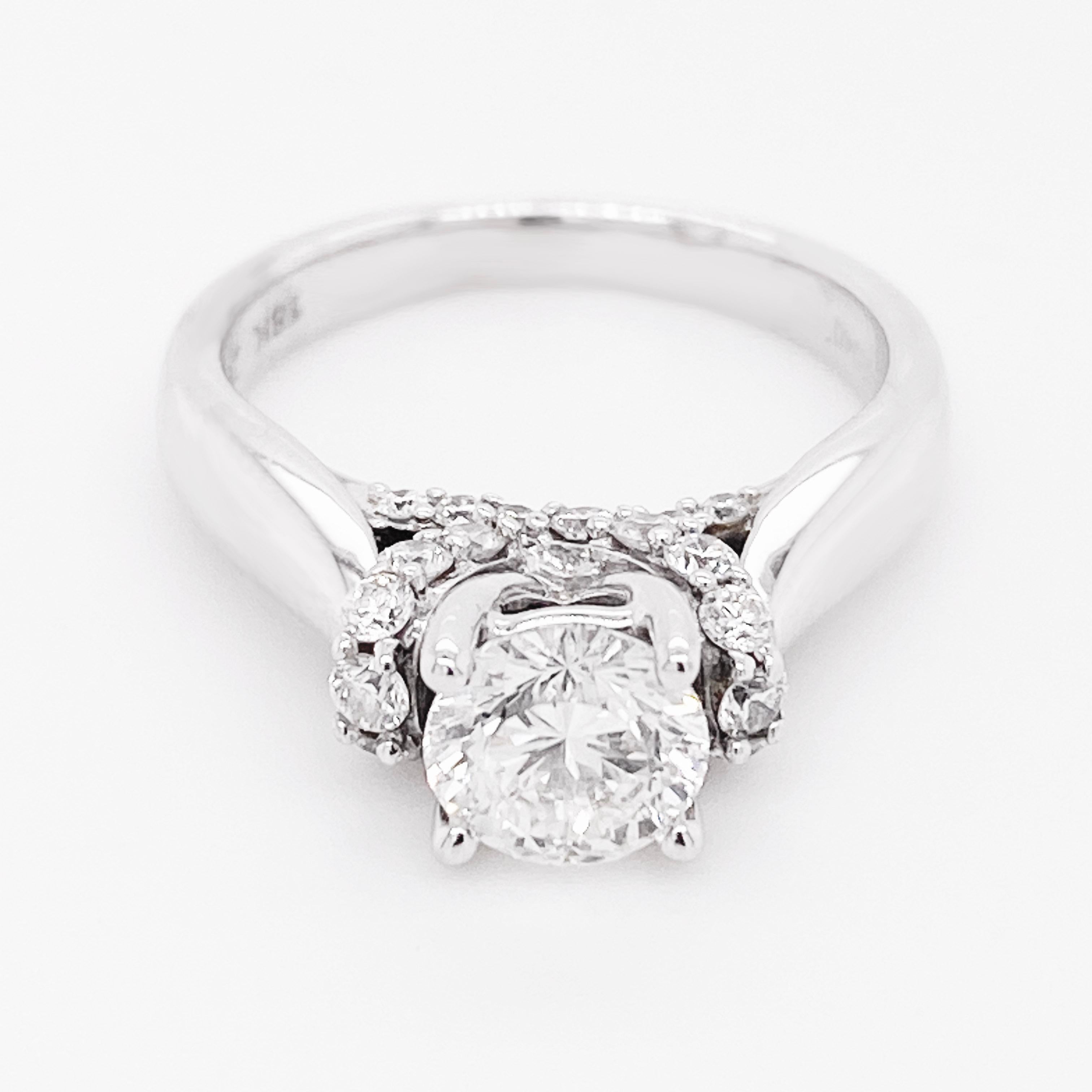 Contemporain Bague de fiançailles de célébration en diamant, bague de fiançailles cathédrale, or 14 carats, 0,88 carat en vente