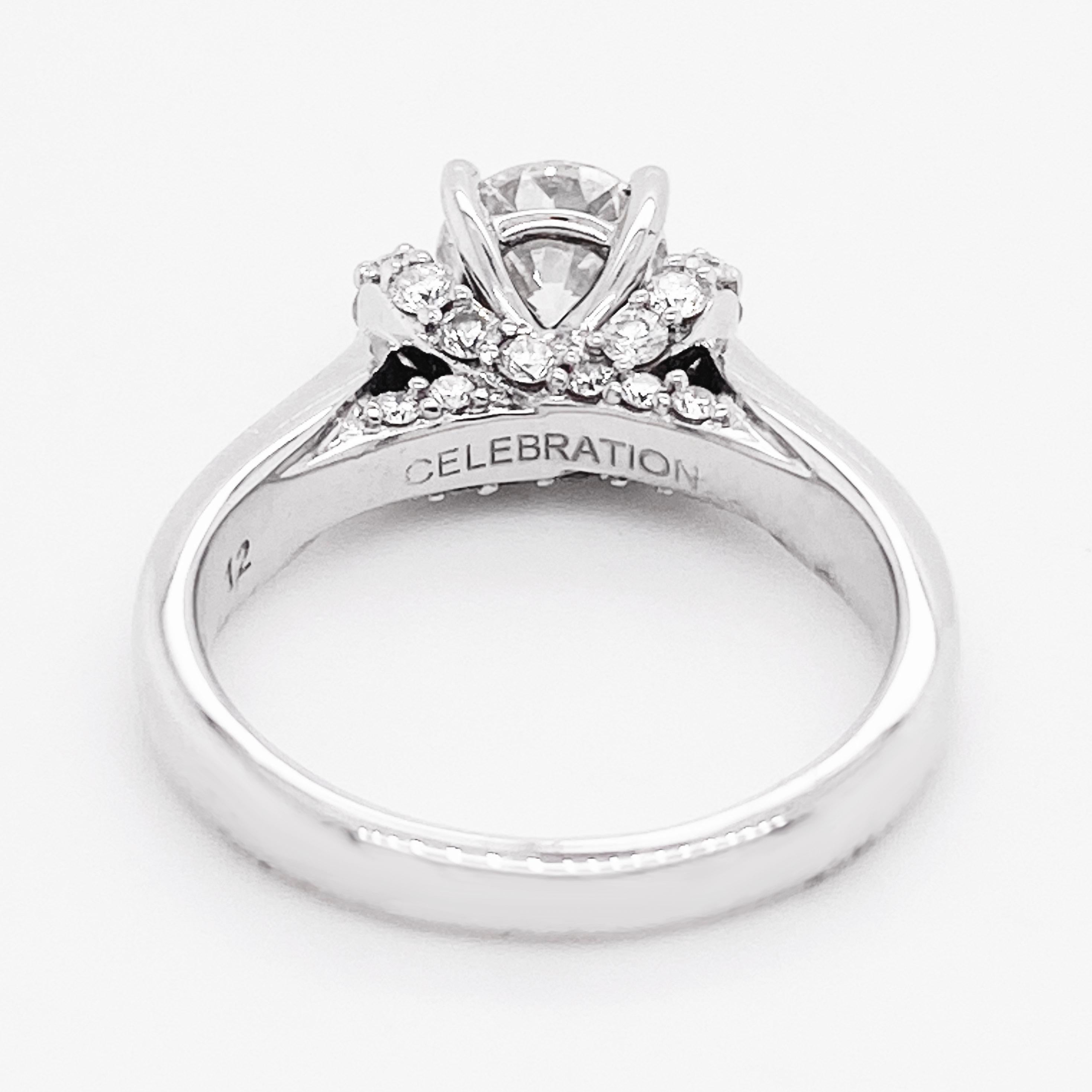 Bague de fiançailles de célébration en diamant, bague de fiançailles cathédrale, or 14 carats, 0,88 carat Pour femmes en vente