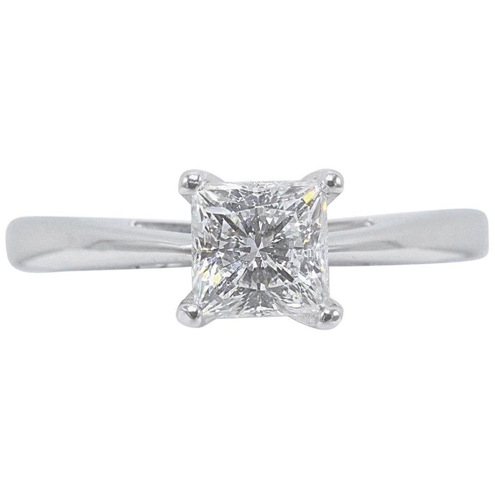 Celebration Diamond Ring Princess Cut 0.97 Carat G SI2 18 Karat White Gold For Sale