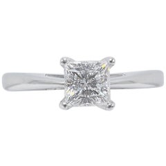 Celebration Diamond Ring Princess Cut 0.97 Carat G SI2 18 Karat White Gold
