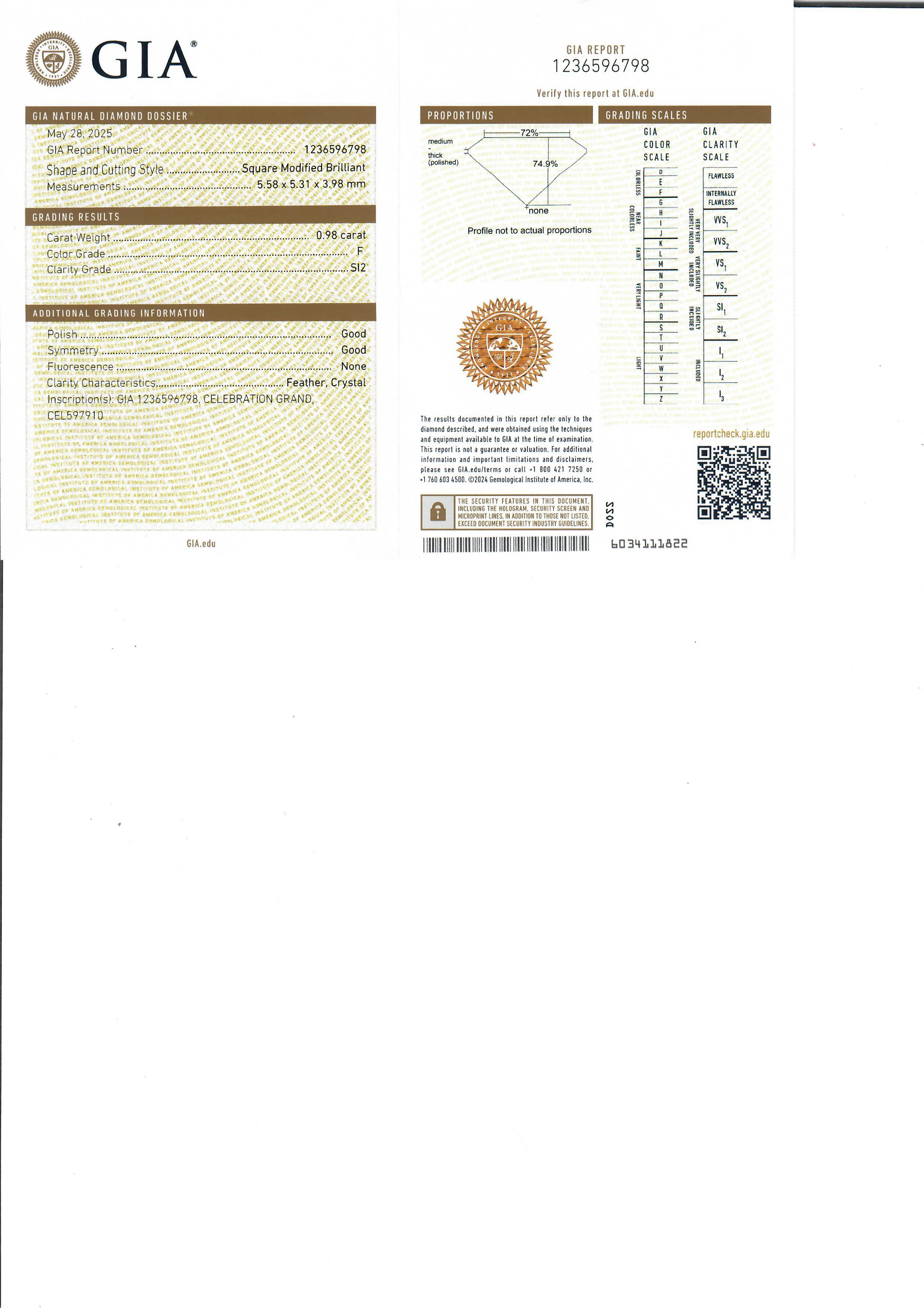 --Pierre(s) :...
(1) Diamant naturel véritable - taille princesse - serti - Brilliante - couleur F - pureté SI2 - taille premium - brillant - 0,98ct (exact - certifié)
** Voir les détails de la certification ci-dessous pour des informations